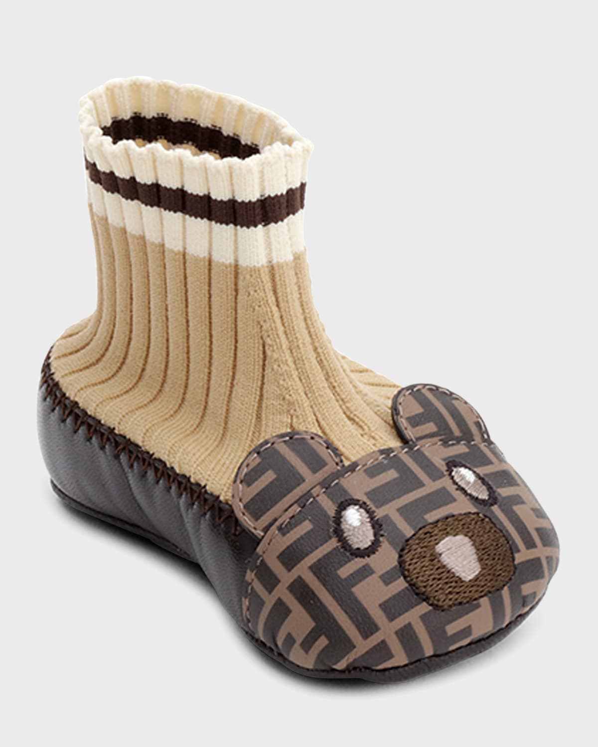 Fendi Kid's Monogram Bear Sock Shoe In Tan ModeSens
