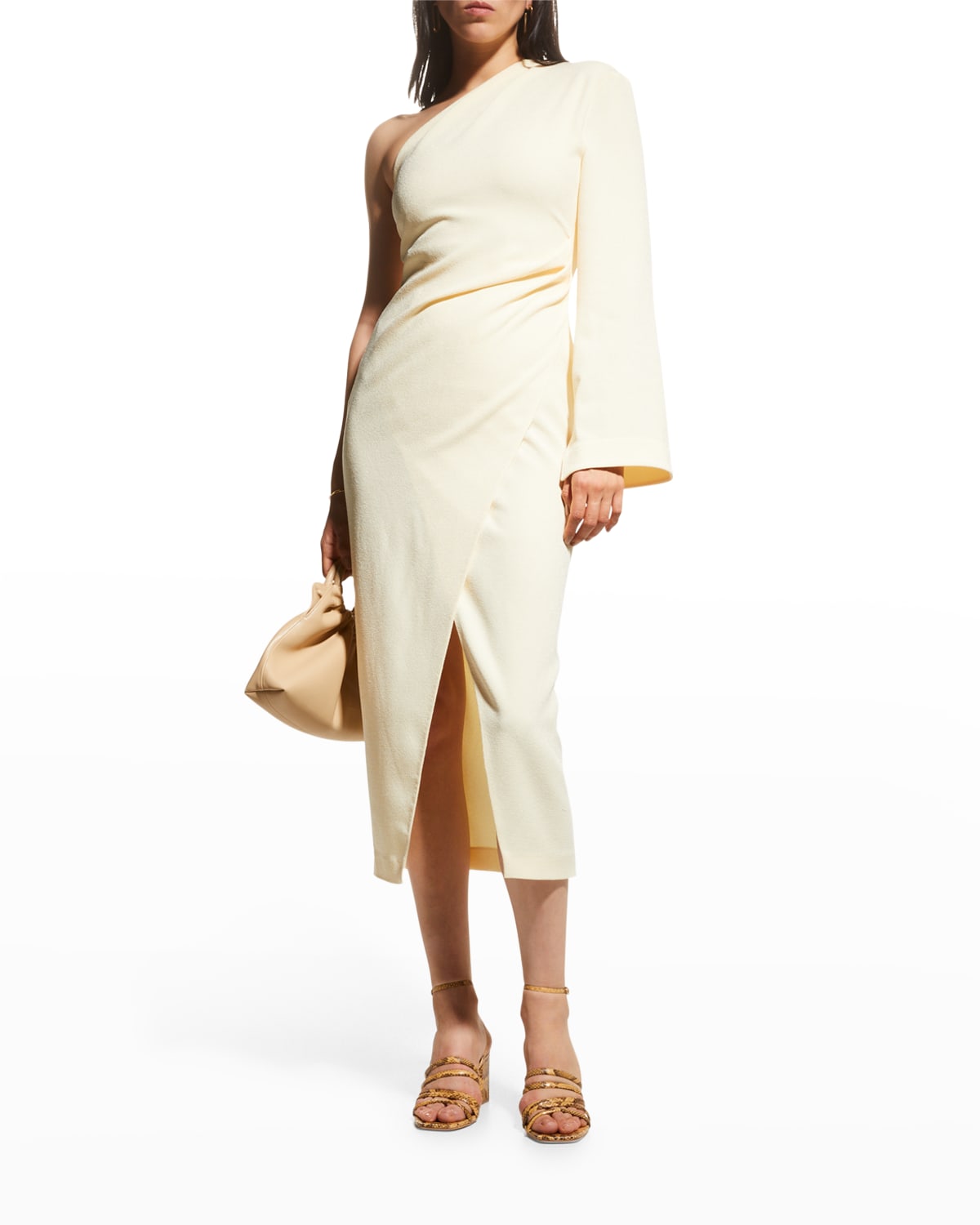 Florence One-Shoulder Asymmetric Midi Wrap Dress
