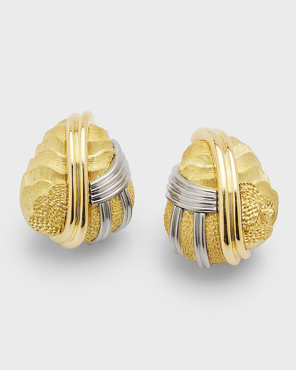 Estate Dunay 18K Yellow Gold and Platinum Earrings
