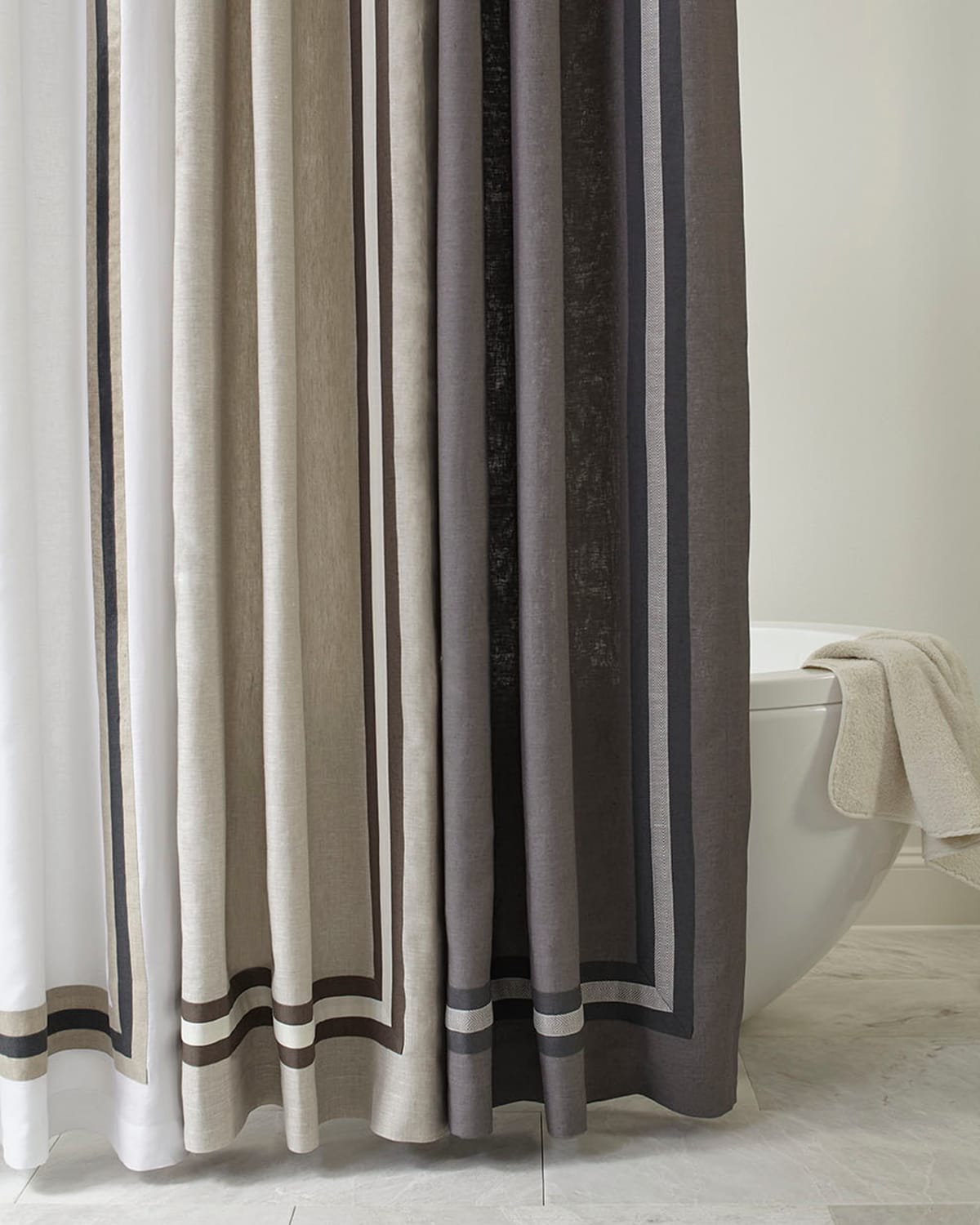 Home Treasures Torino Linen Shower Curtain, 72x72 In Ivory/d.blue/iwg