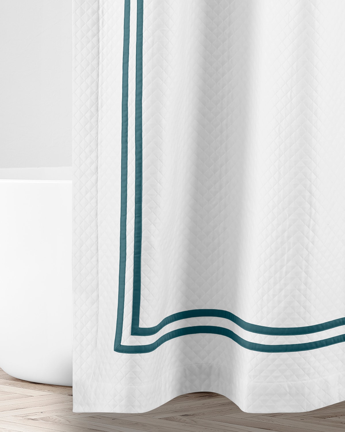 Home Treasures Ribbons Diamante Shower Curtain, 72x72 In White/teal