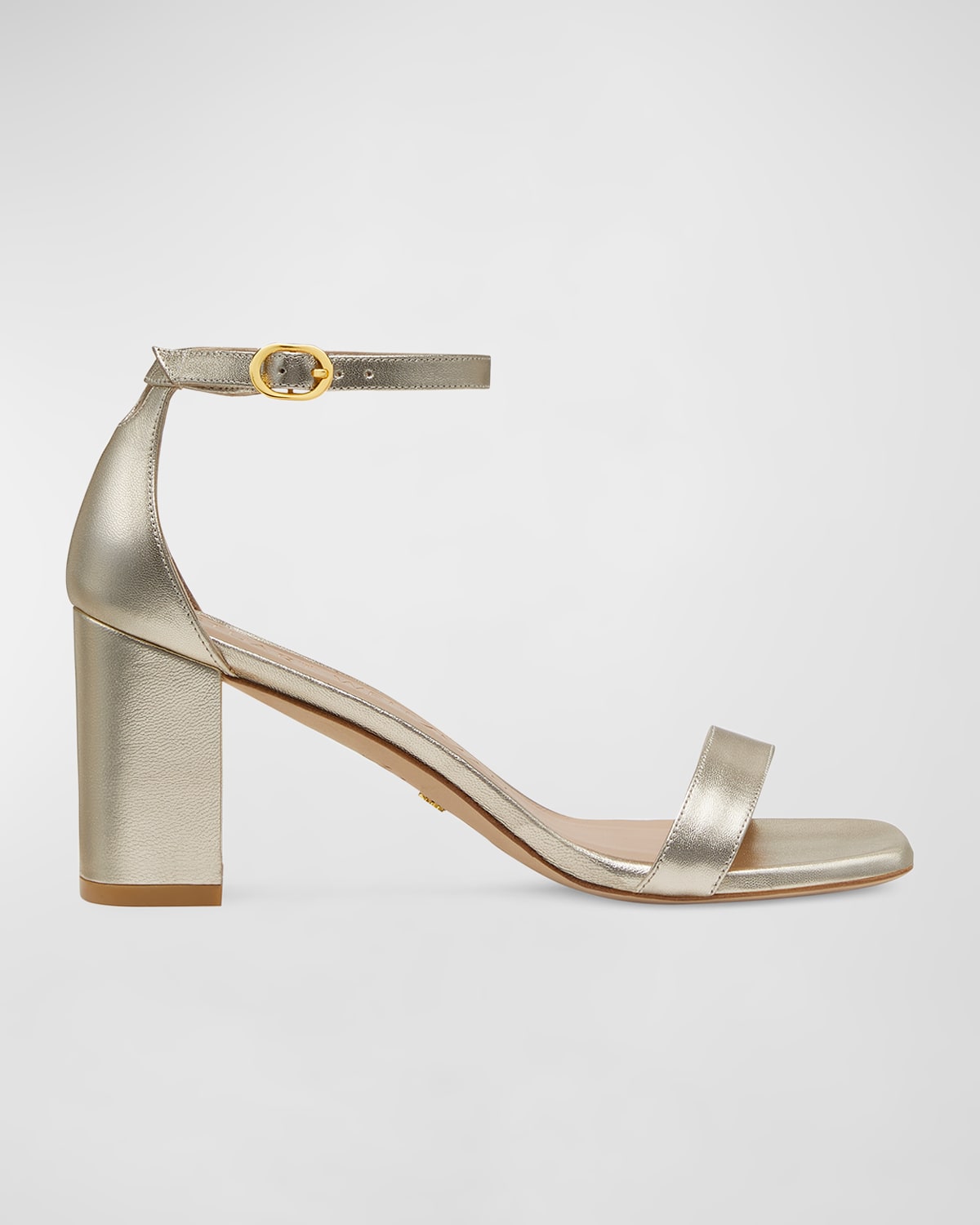 Stuart Weitzman Nudistcurve Metallic Leather Block-heel Sandals In Platino