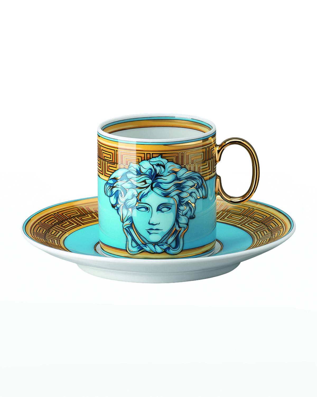 Versace Medusa Amplified Blue Coin Ad Cup And Saucer