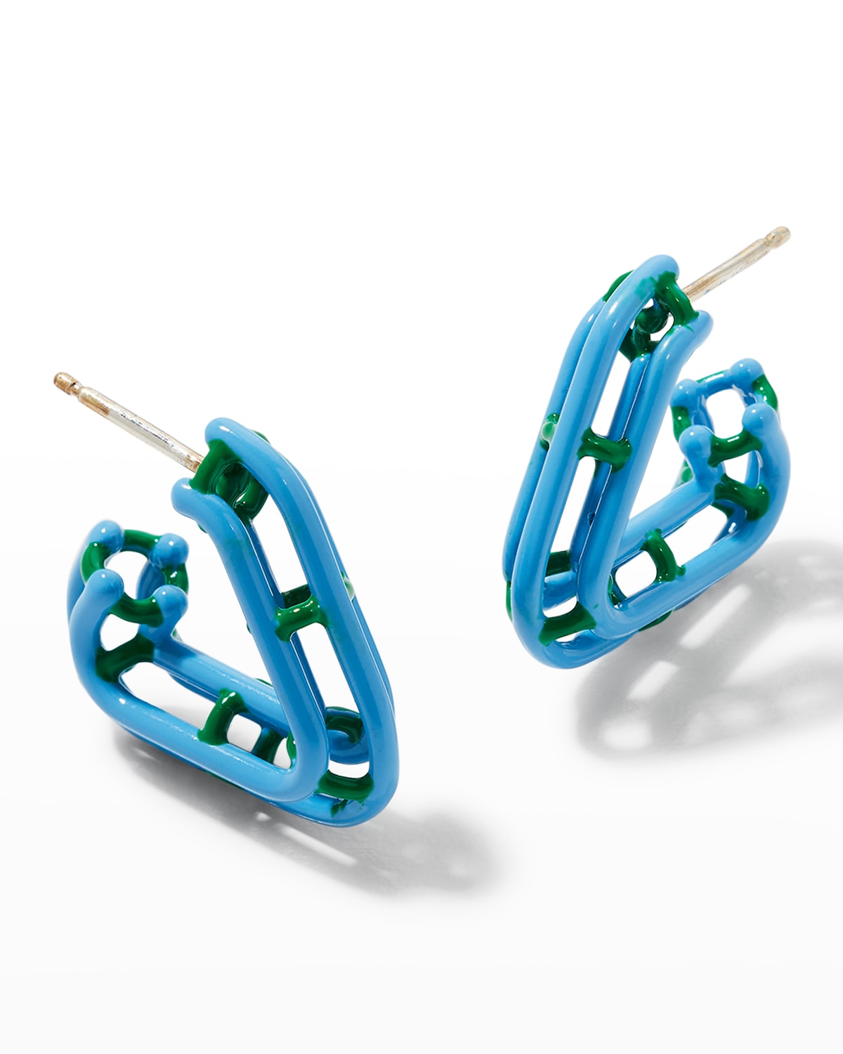 Bottega Veneta Triangular Enamel Earrings, Blue