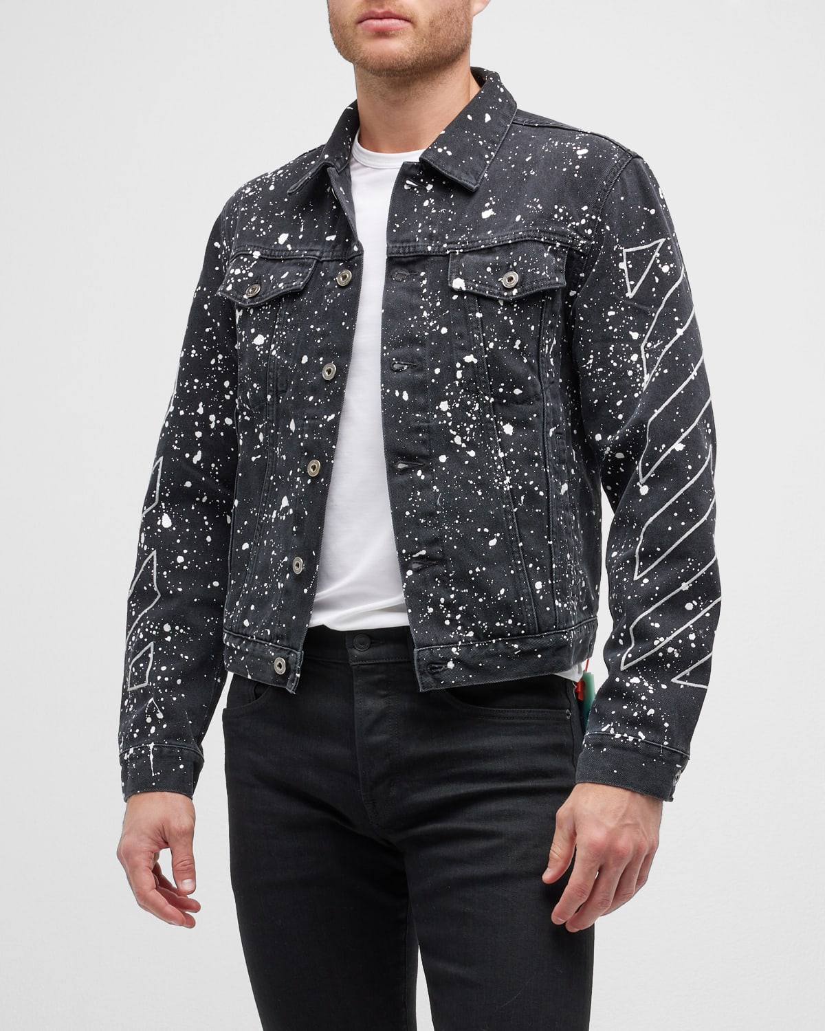 Men's Diagonal Paint-Splatter Denim Jacket