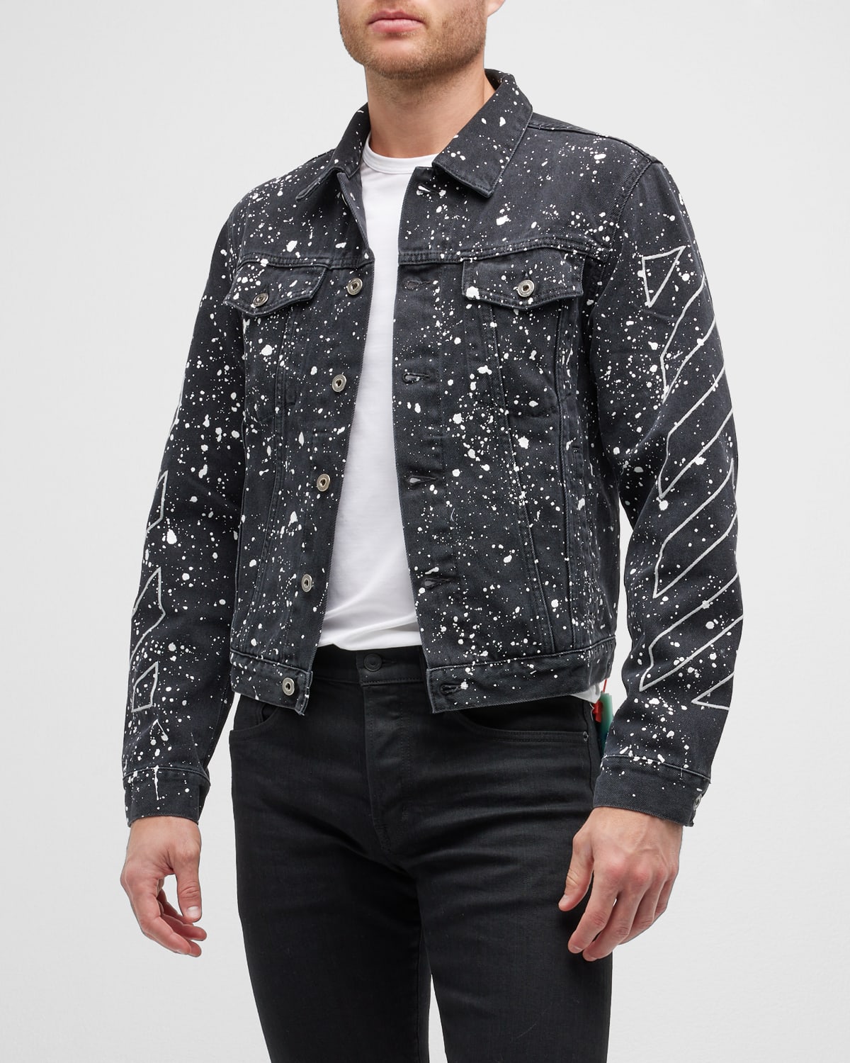 Off-White Men's Diagonal Paint-Splatter Denim Jacket | Smart Closet