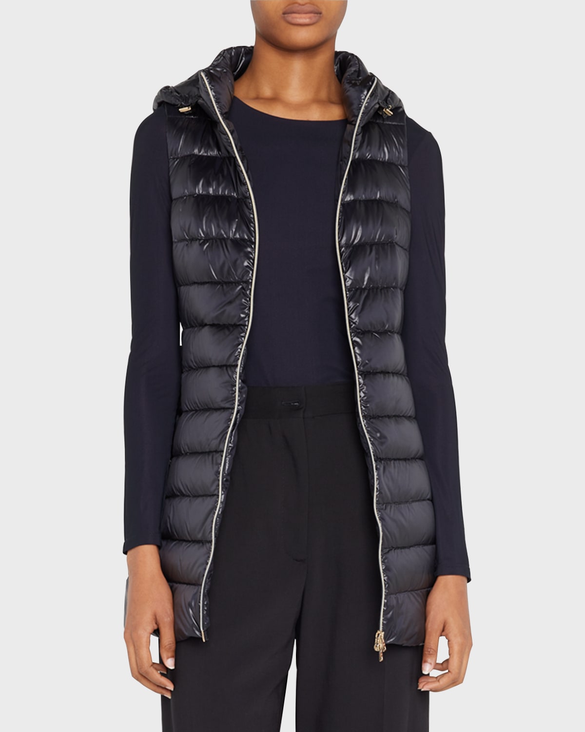 Herno Long Zip-front Quilted Puffer Vest W/ Removable Hood