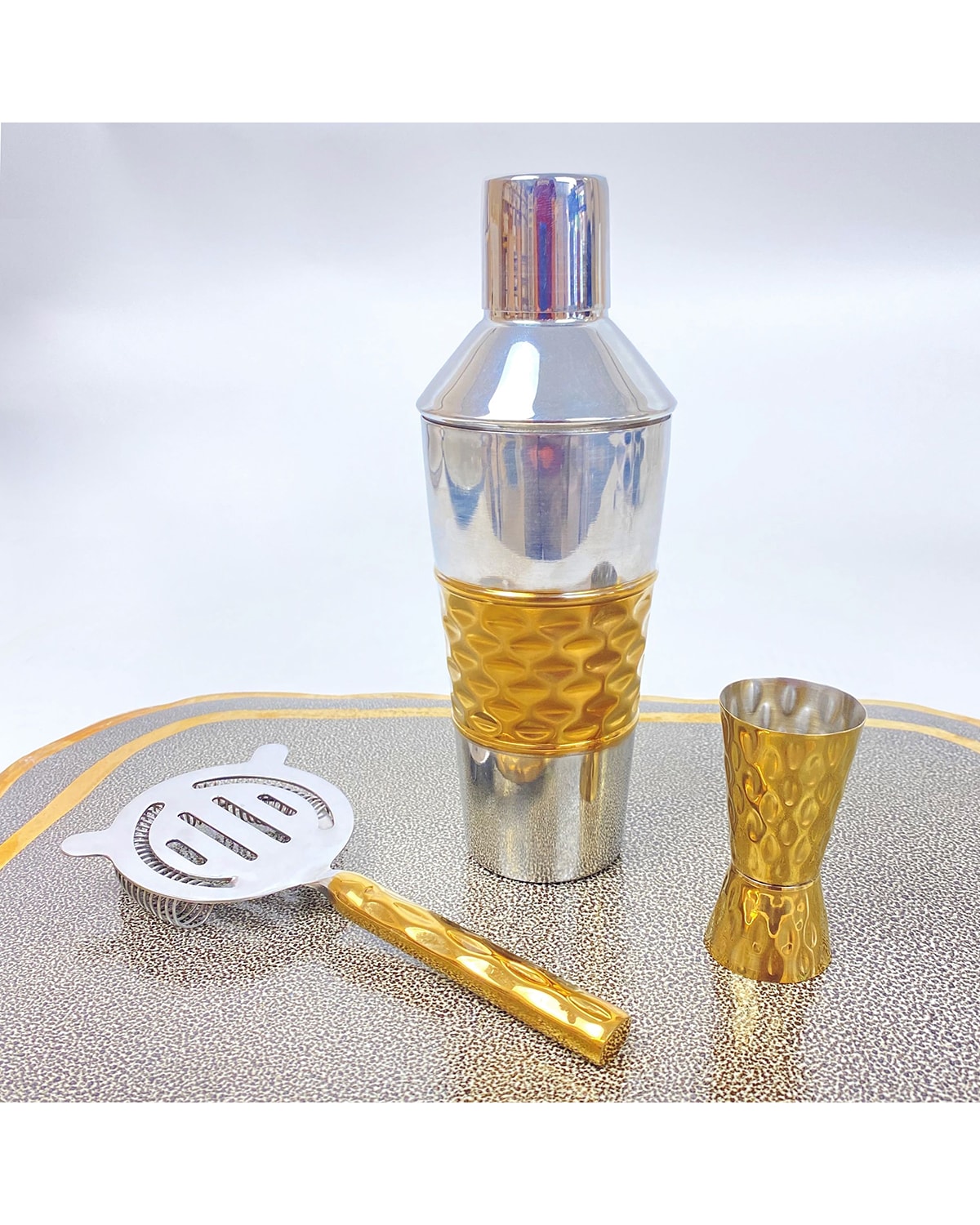 Michael Wainwright Truro Gold 3-piece Strainer, Jigger & Cocktail Shaker Set