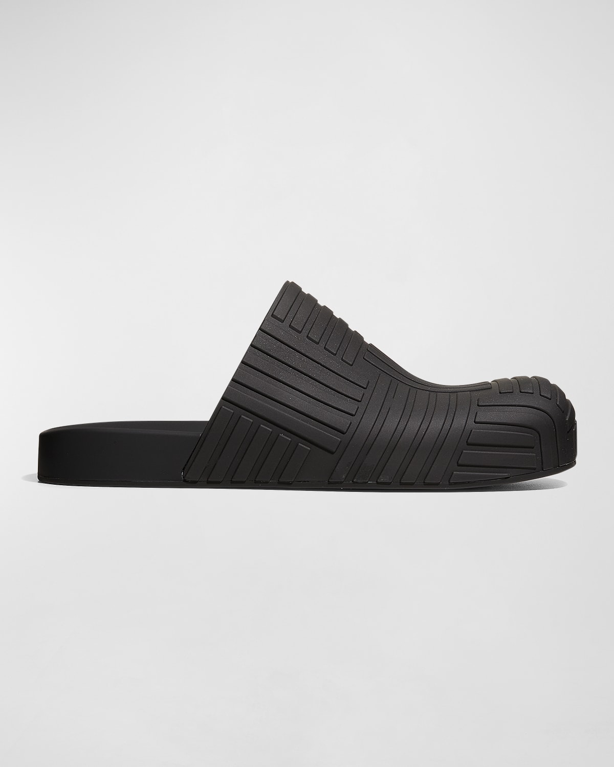 BOTTEGA VENETA MEN'S RUBBER CARPET EMBOSSED SLIDE CLOGS