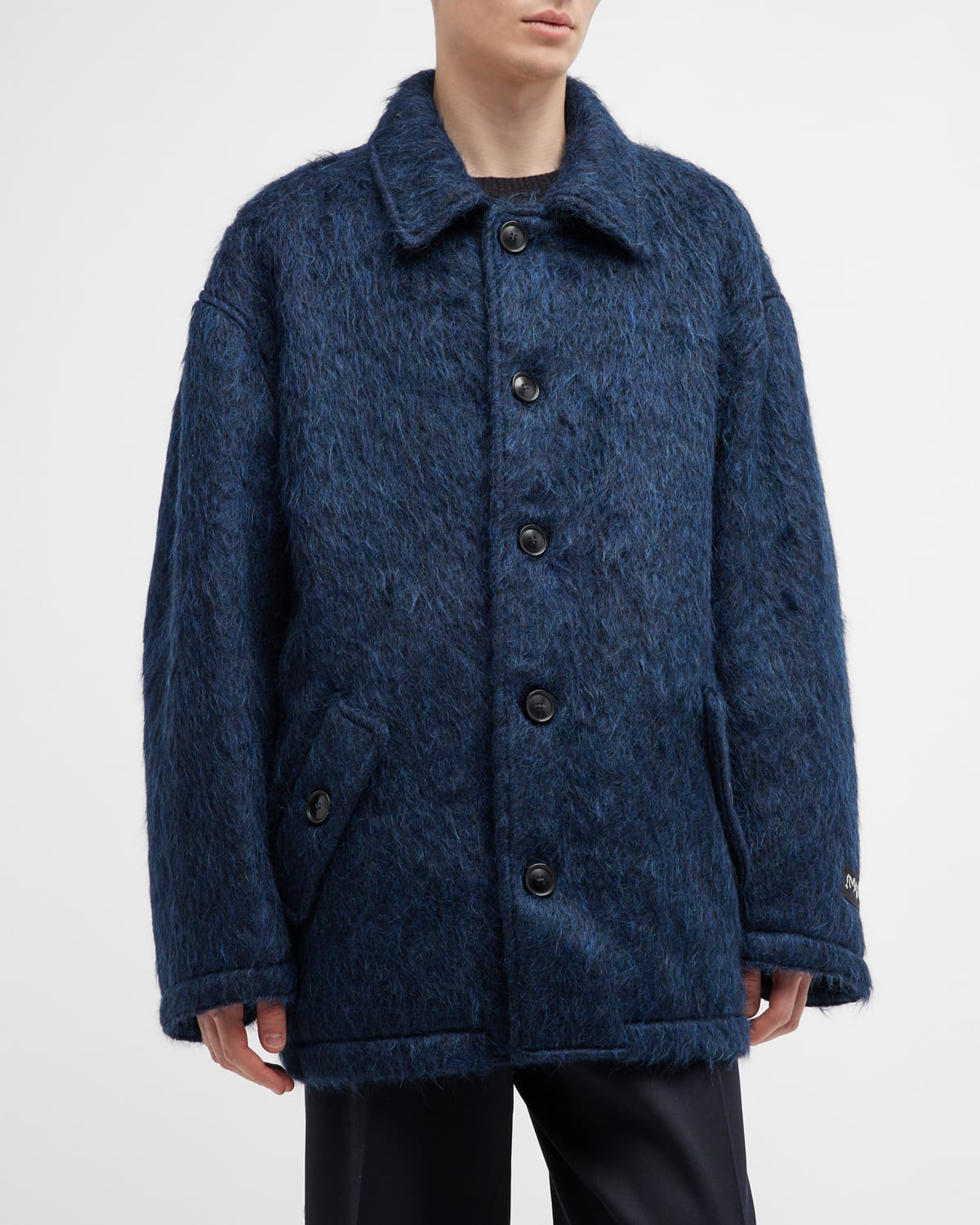 Shop Marni Men's Solid Fuzzy Coat In Ink