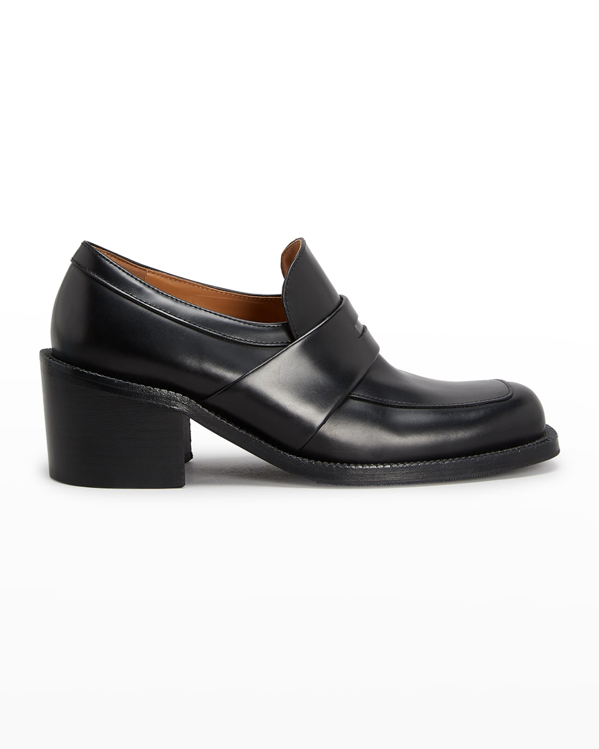 Dries Van Noten Calfskin Heeled Penny Loafers In Black