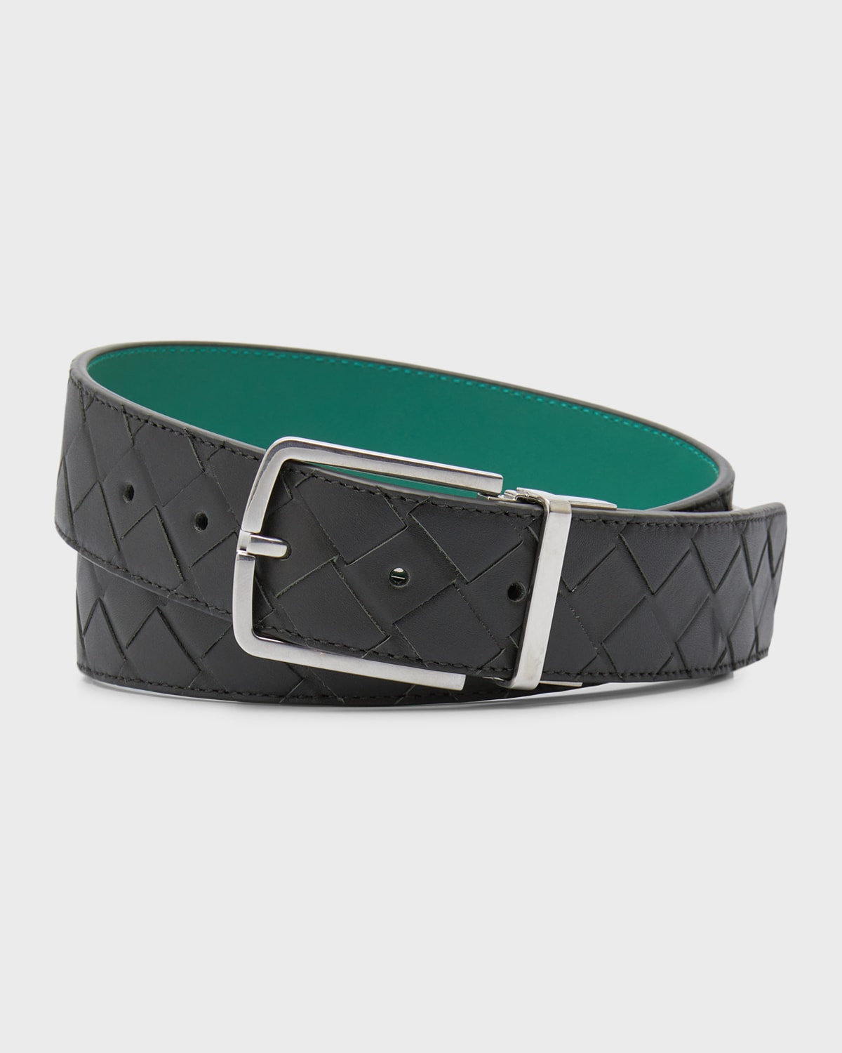 Bottega Veneta 4cm Reversible Intrecciato Leather Belt In Dark Green/mermai