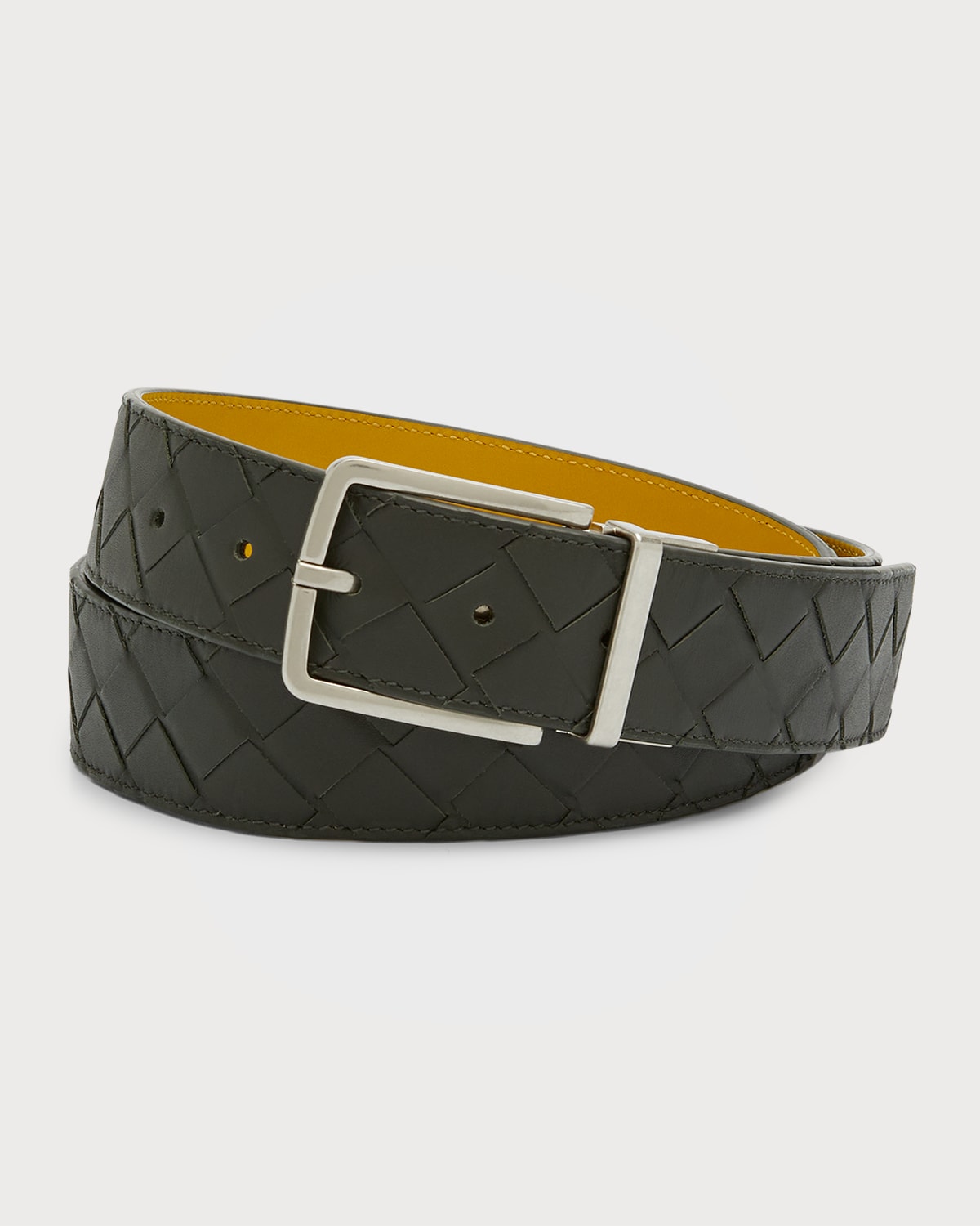 Bottega Veneta Men's Reversible Intrecciato Leather Belt In Loden