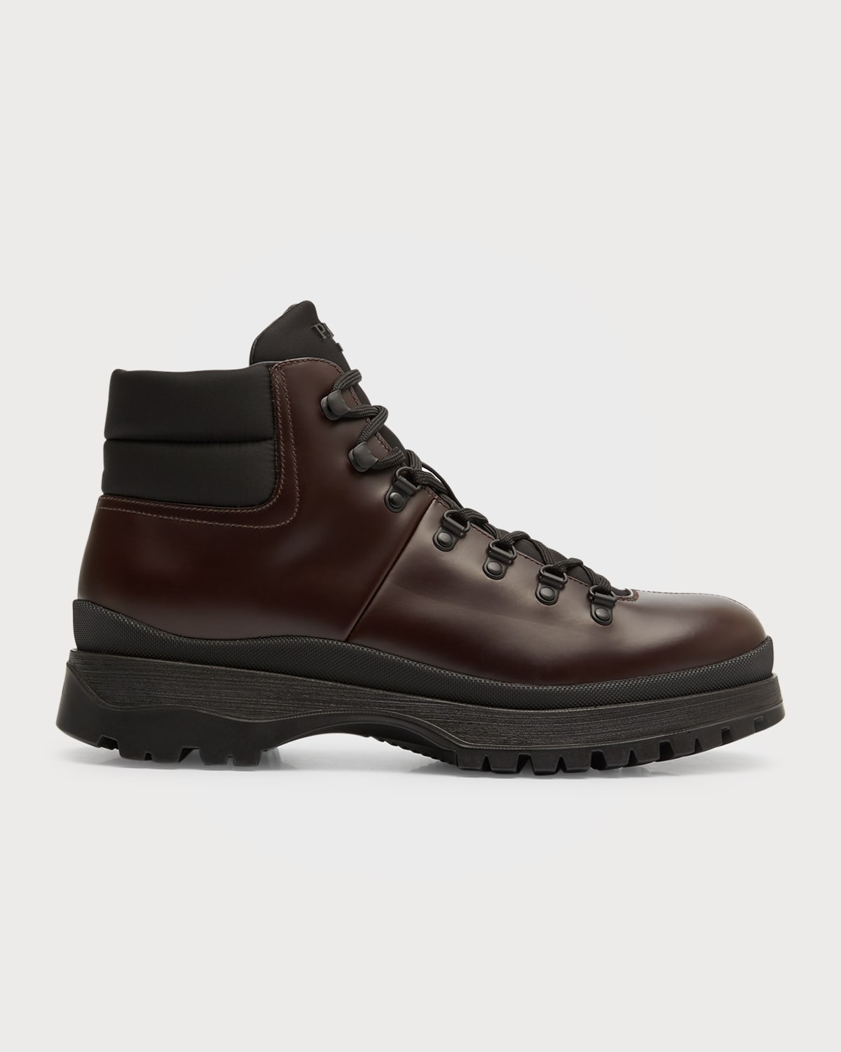 Shop Prada Men's Brucciato Leather Lace-up Hiking Boots In Brown