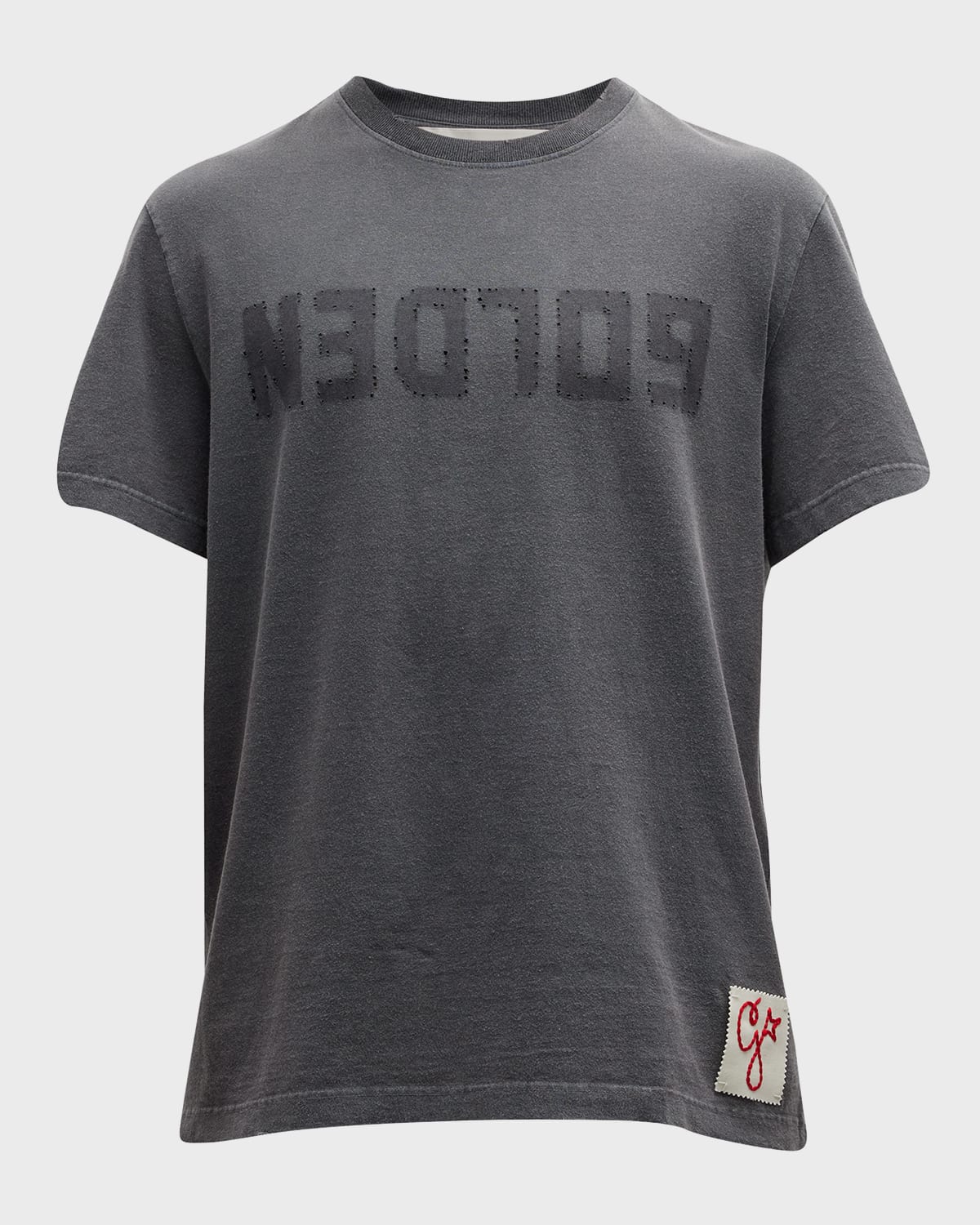 Golden Goose Green Crewneck T-shirt With Logo On The Front And Logo Patch On The Front In Anthracite