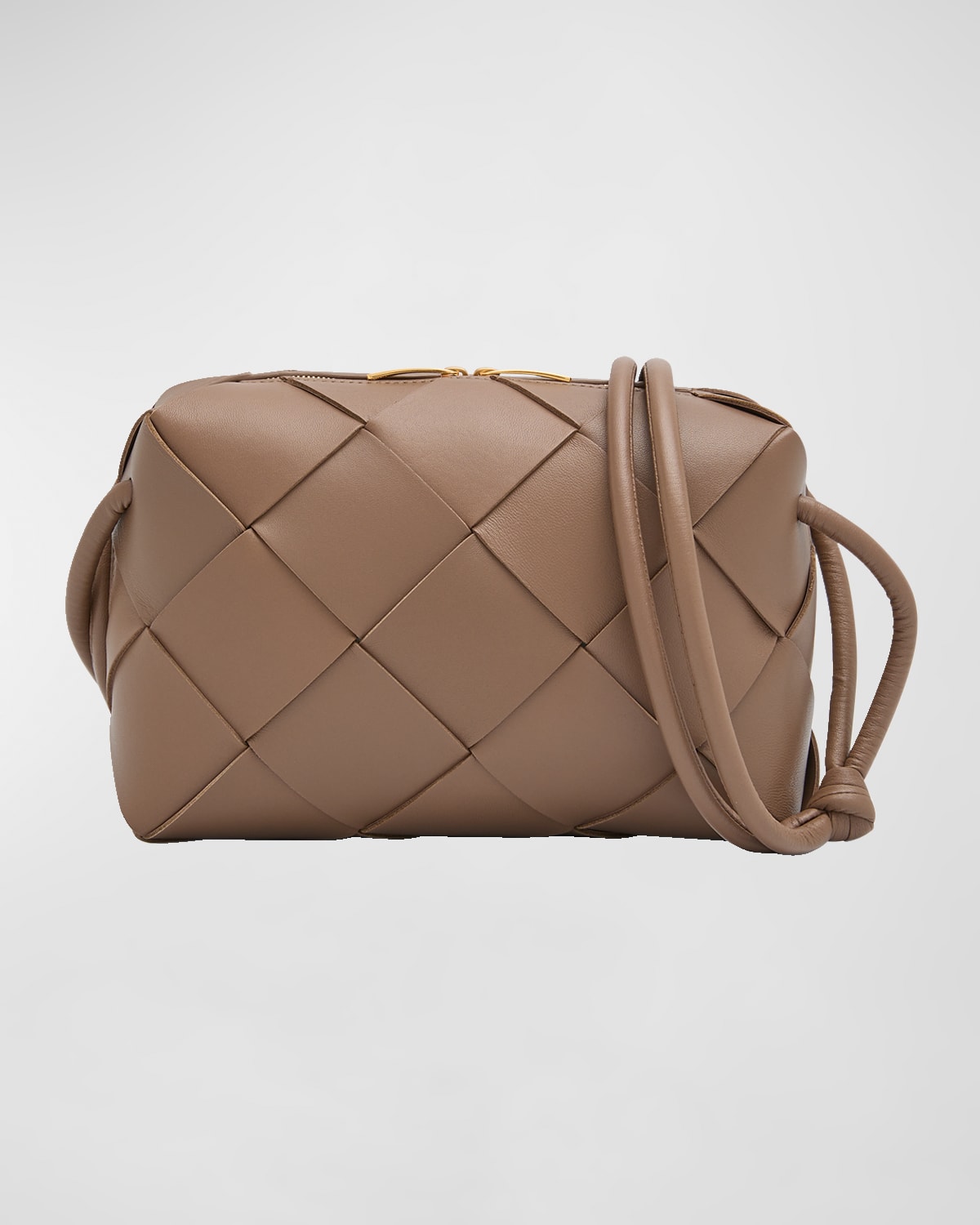 Bottega Veneta Intrecciato Leather Crossbody Bag In Taupe Gray/gold