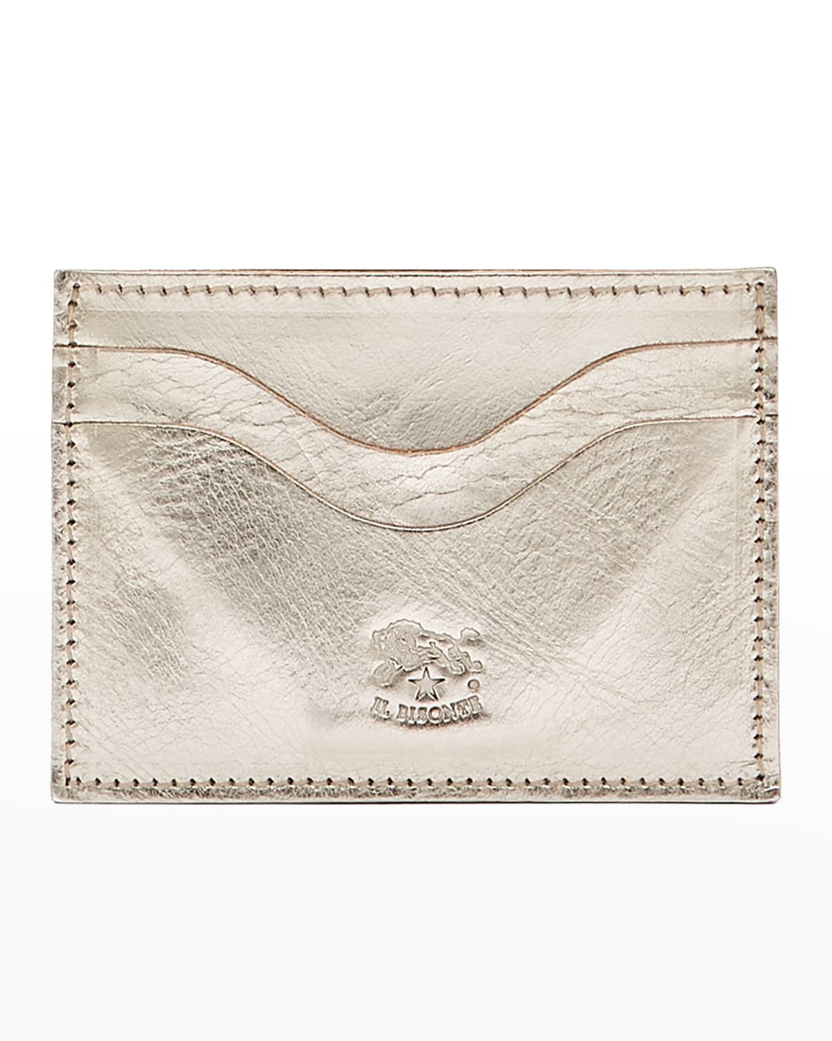 Il Bisonte Salina Metallic Leather Card Case In Champagne
