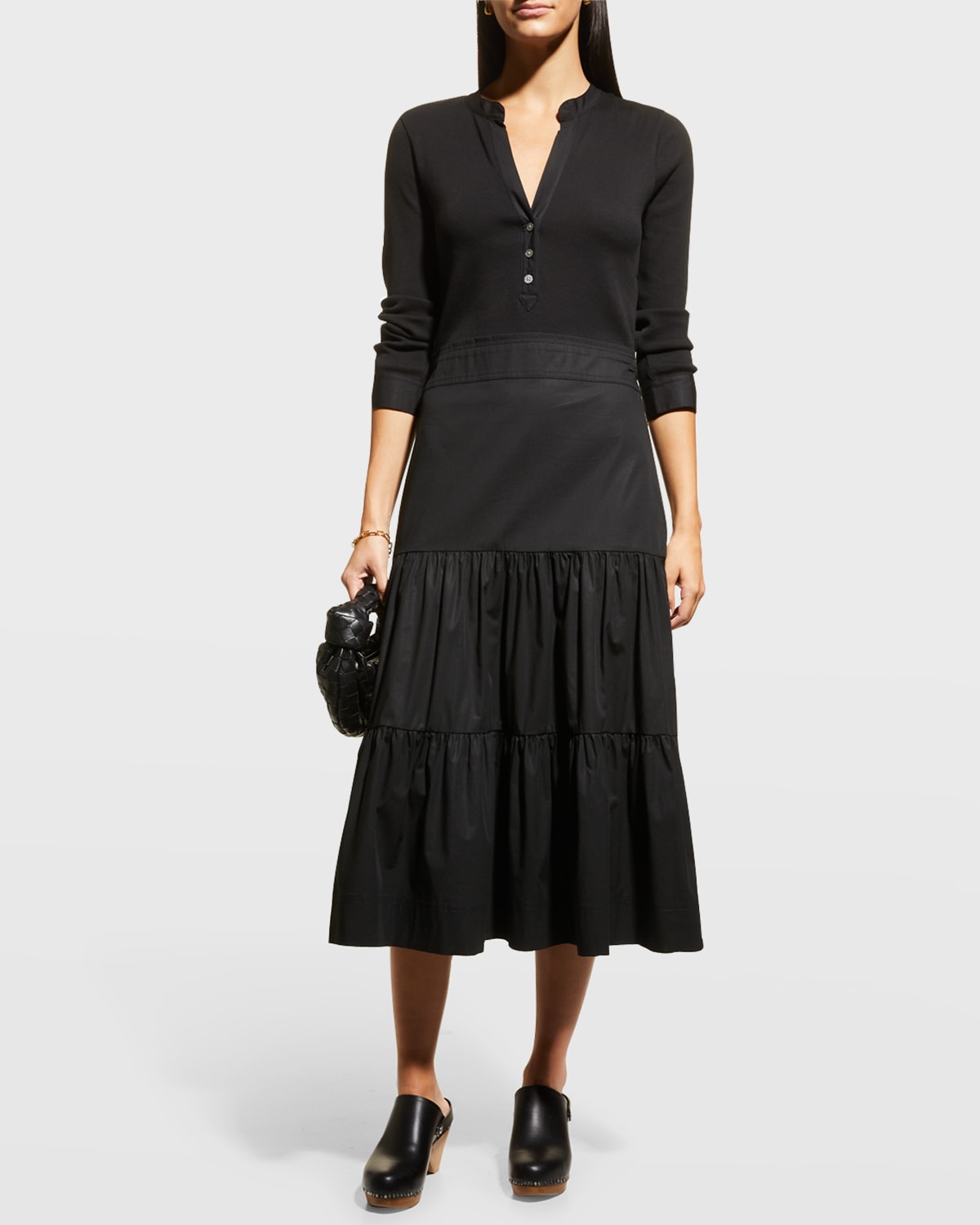 Peralta Knit Tiered Button-Front Midi Dress