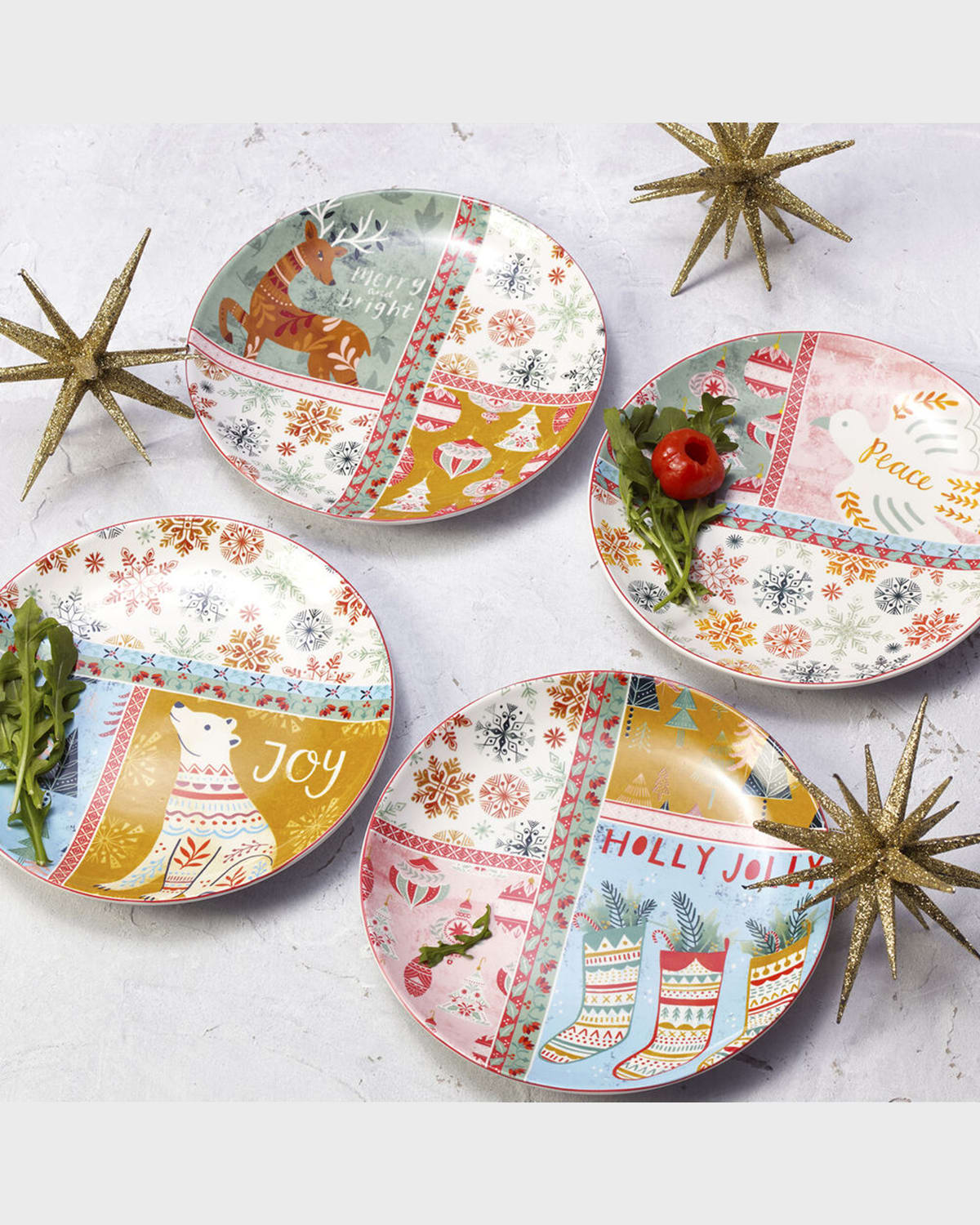 Cottage Christmas Assorted Party Plates, Set of 4