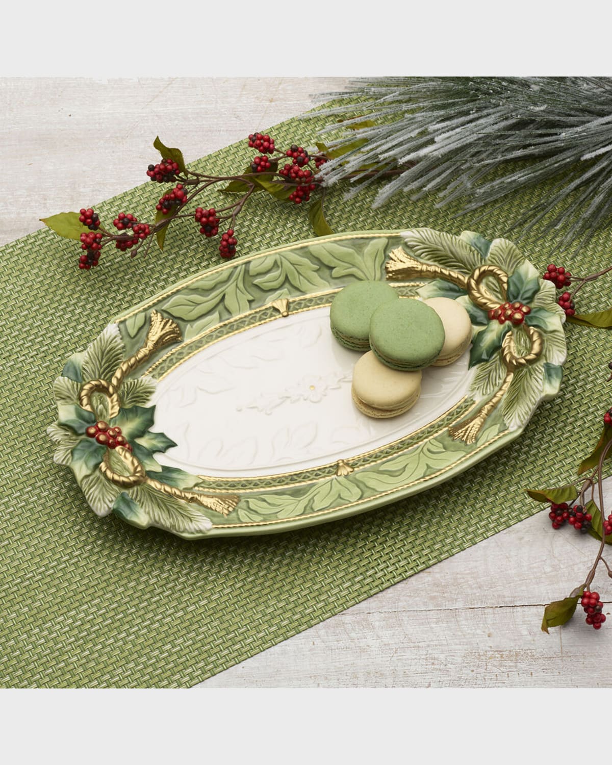 Fitz And Floyd Holiday Home Green Platter