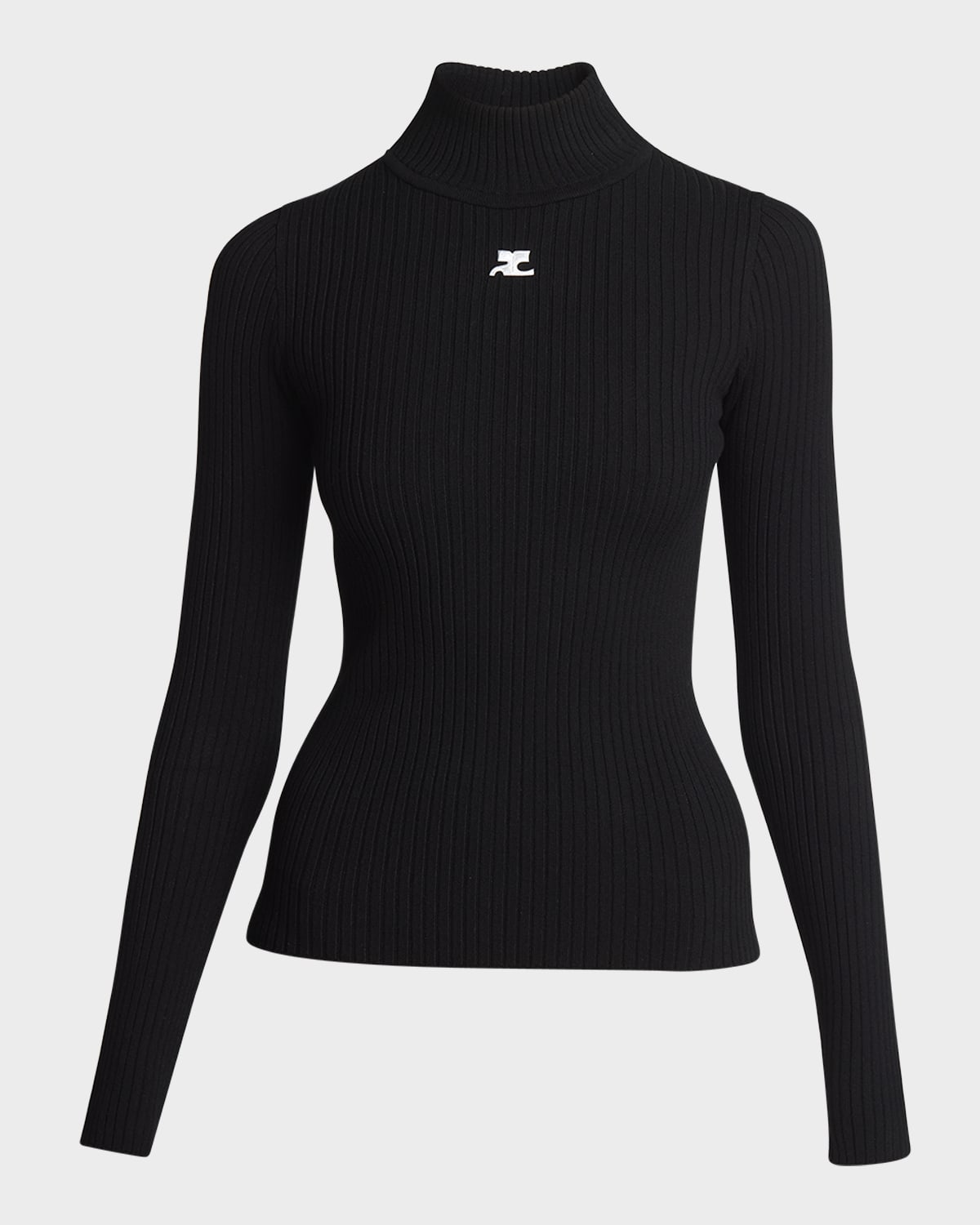 Courrèges Black Reedition Rib Knit Mock Neck Sweater In Blue