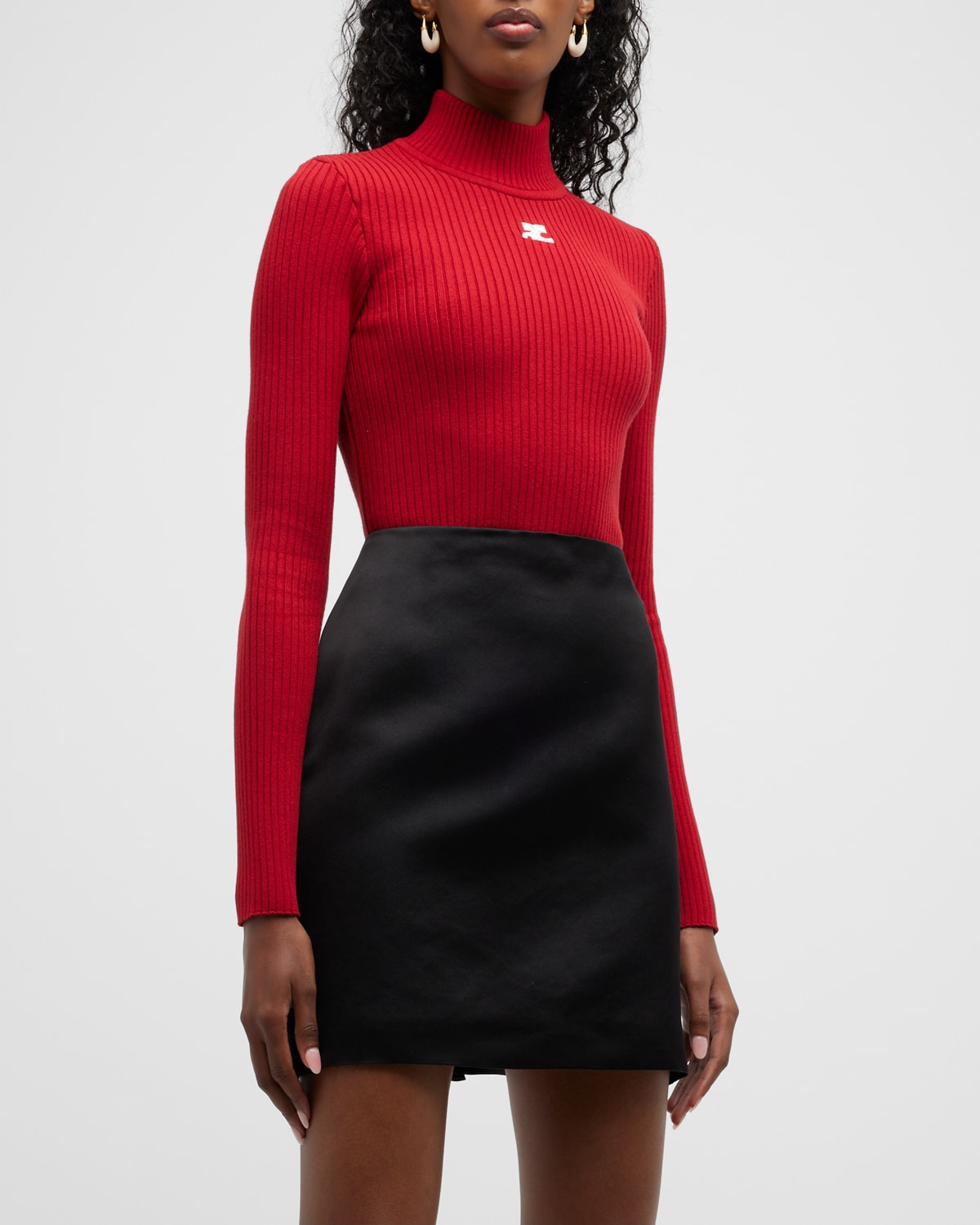 Courrèges Rib Knit Mock Neck Sweater In Black