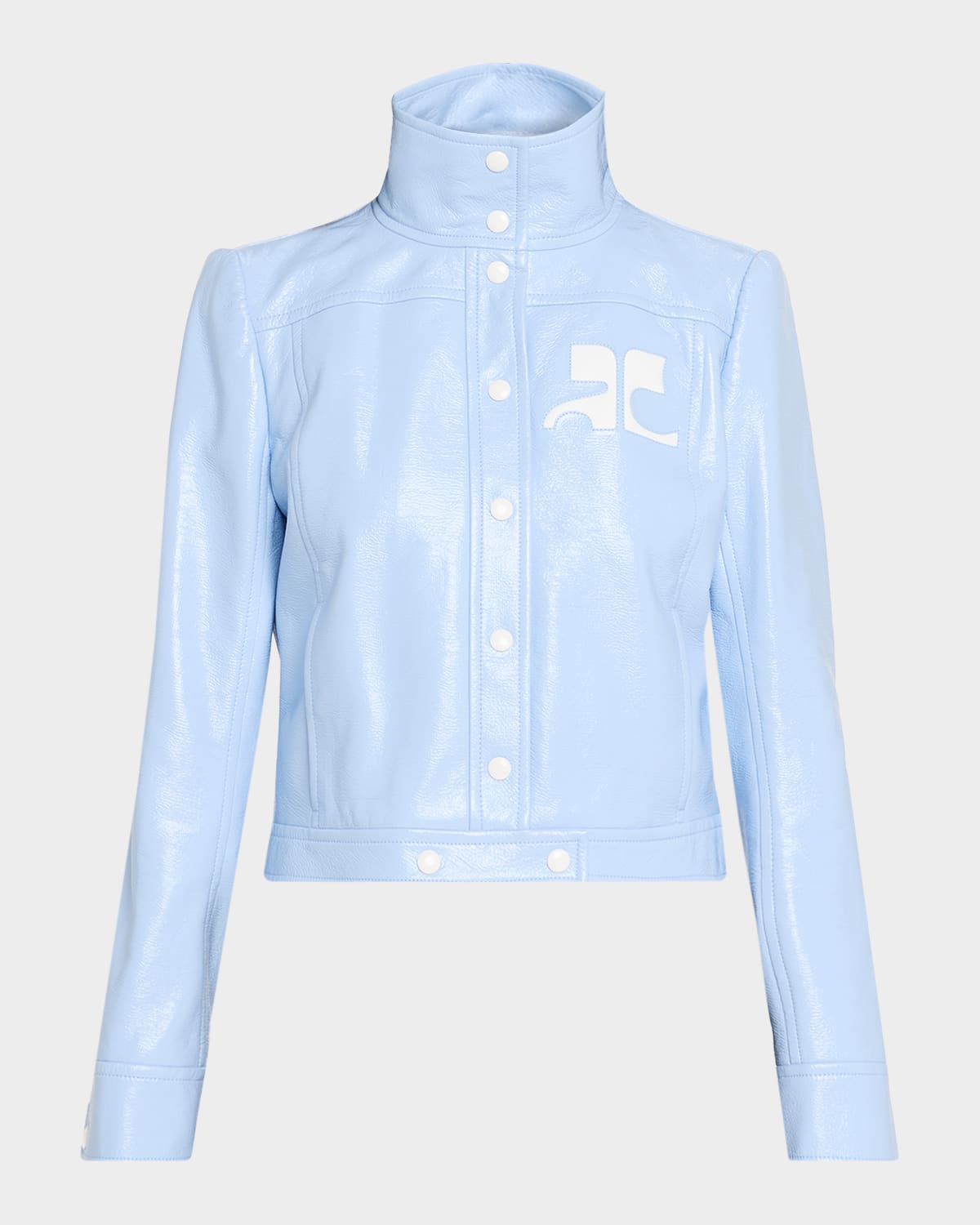 Courrèges Textured Vinyl Crop Jacket In Blue