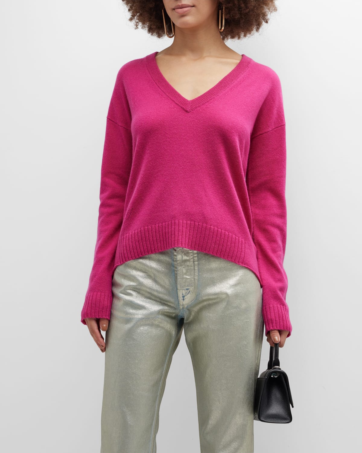 Zadig & Voltaire Vivi Patch Cashmere V-neck Sweater In Framboise