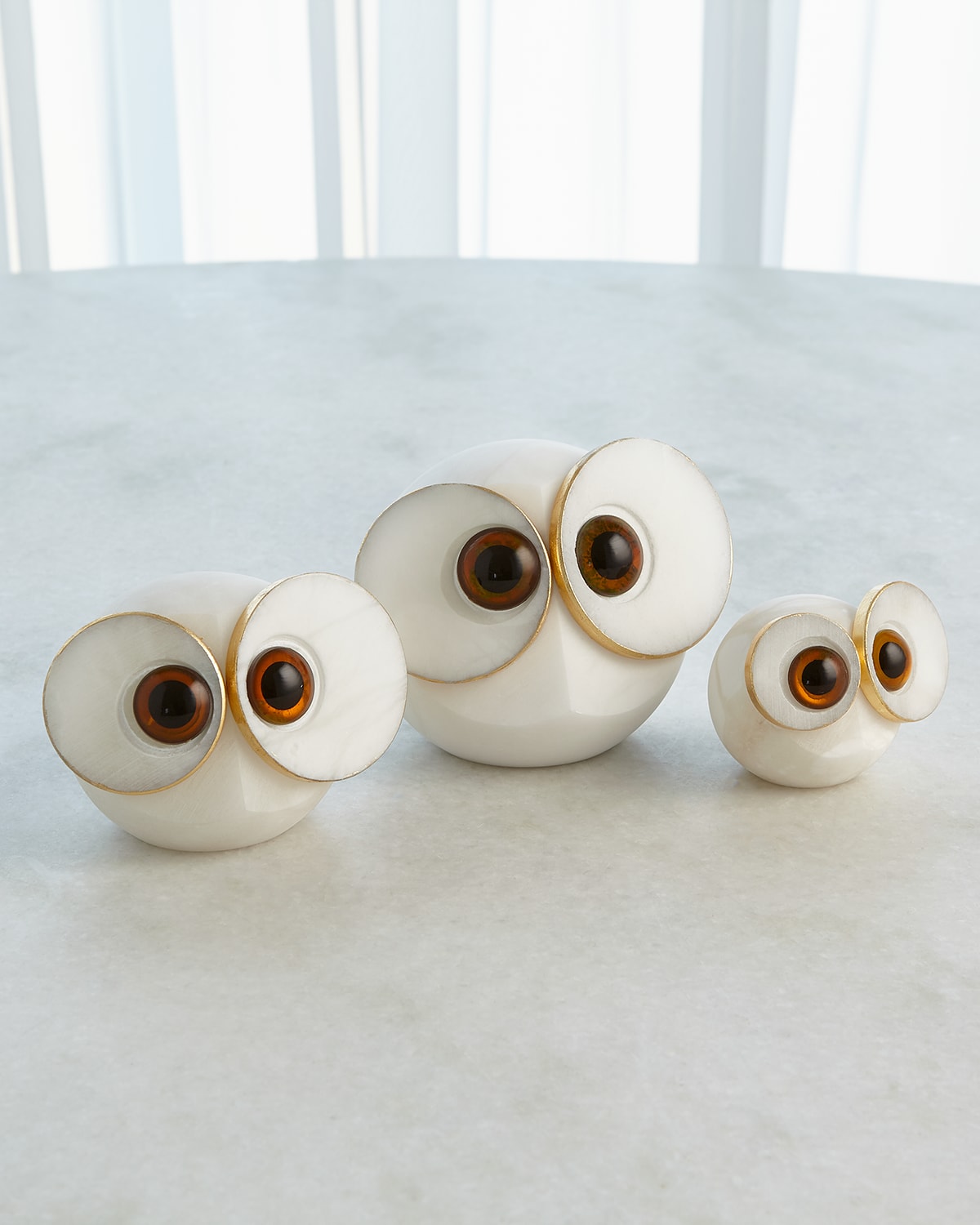 Global Views Alabaster Big Eyed Small Owl In Cream