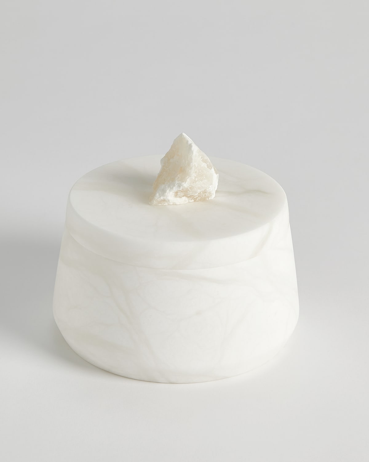 Global Views Alabaster Tapered Round Box W/ Rock Finial In White