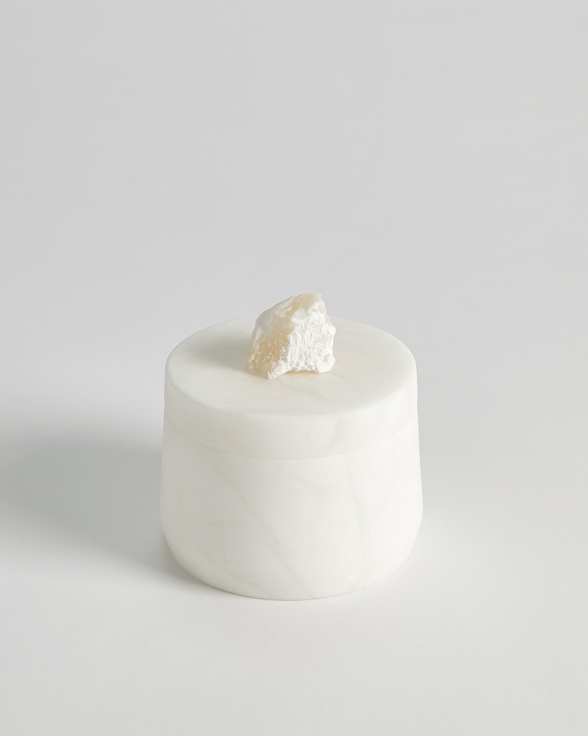 Global Views Alabaster Tapered Small Round Box W/ Rock Finial In White