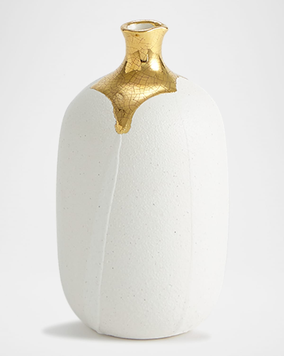 Global Views Dipped Golden Crackle 8.3" Cylinder Vase In White