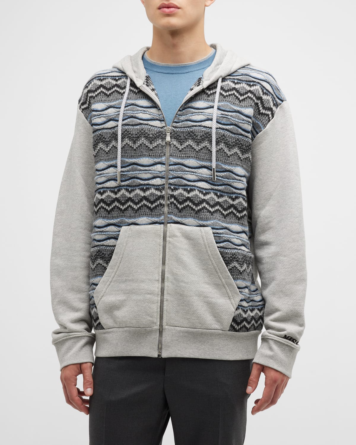 Missoni Men's Sweat Zip Hoodie W/ Knit Panels In Grey