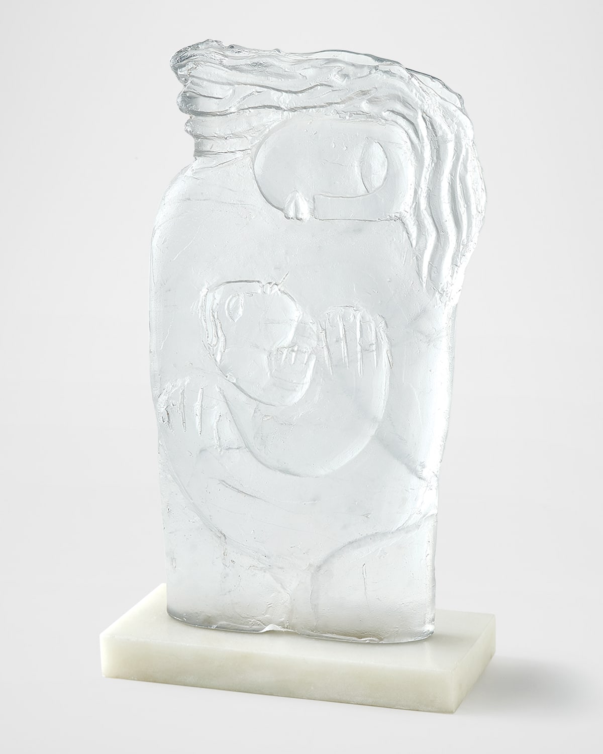Global Views Mother And Child Case Glass Sculpture On Stone Base In Clear