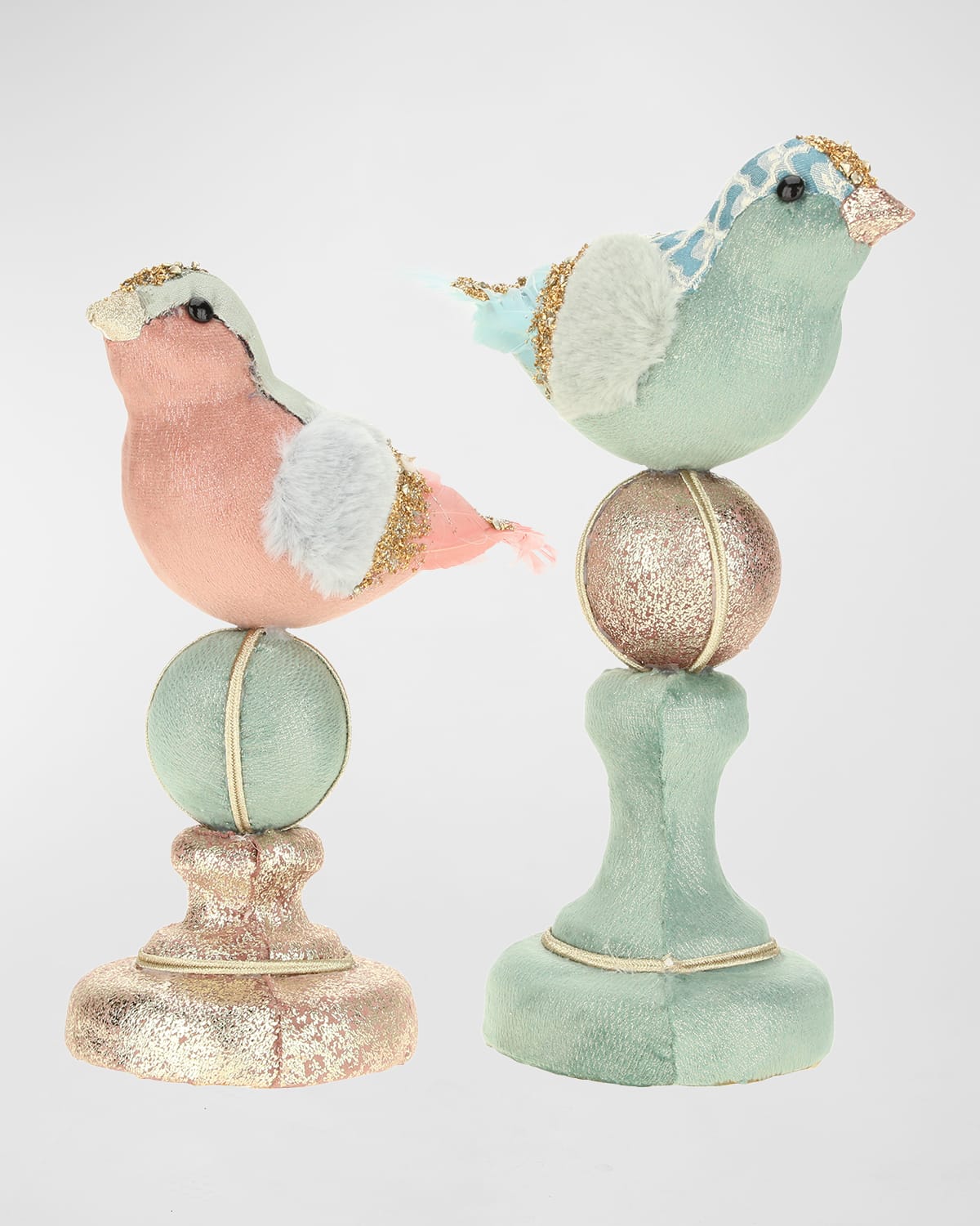 Patchwork Bird on Pedestal, Set of 2