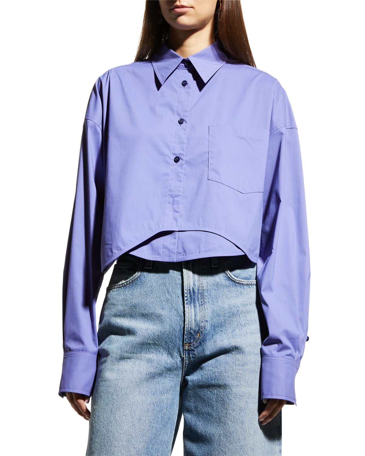 RECTO Button-Front Cropped Wave Shirt