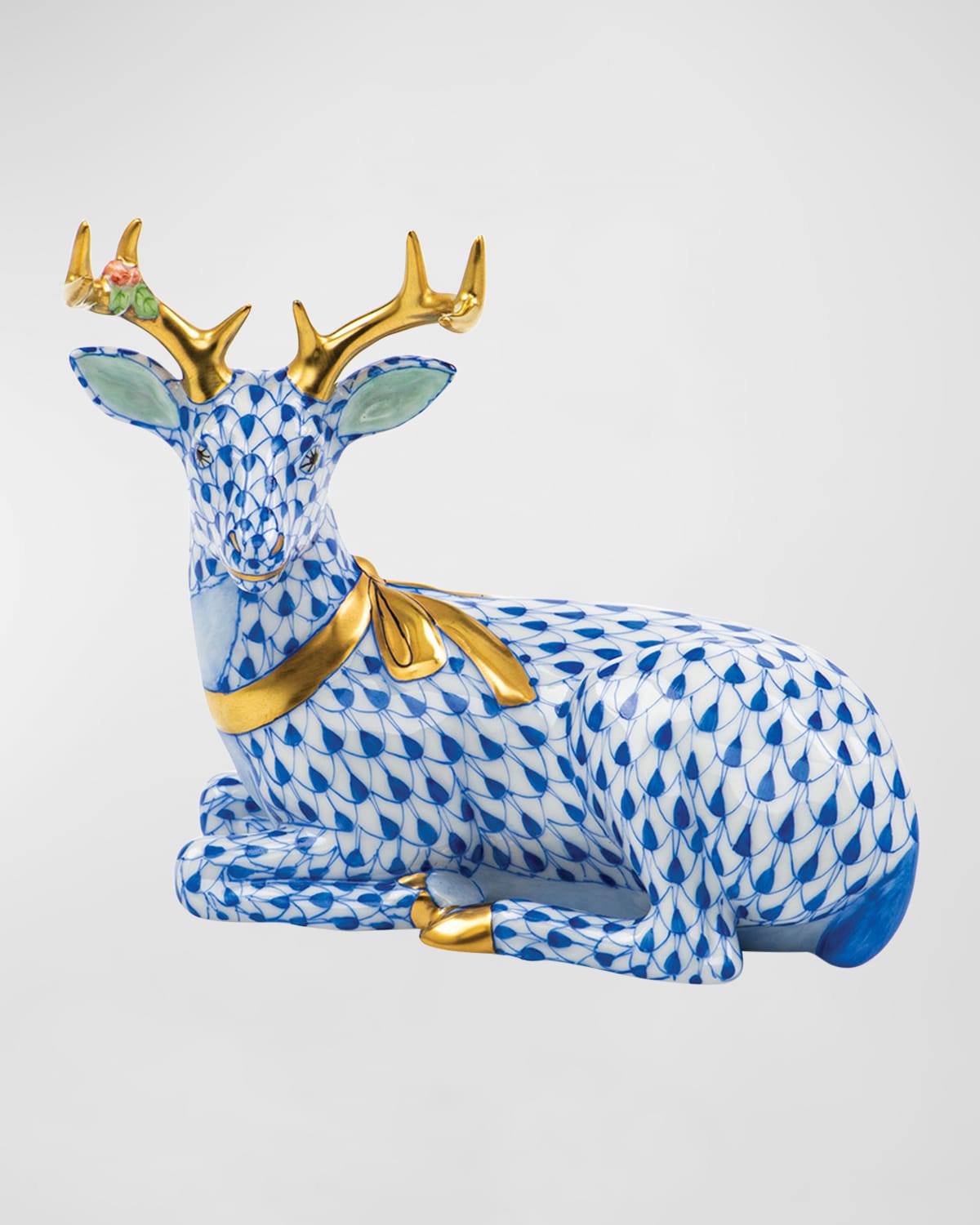Shop Herend Lying Christmas Deer Figurine In Sapphire