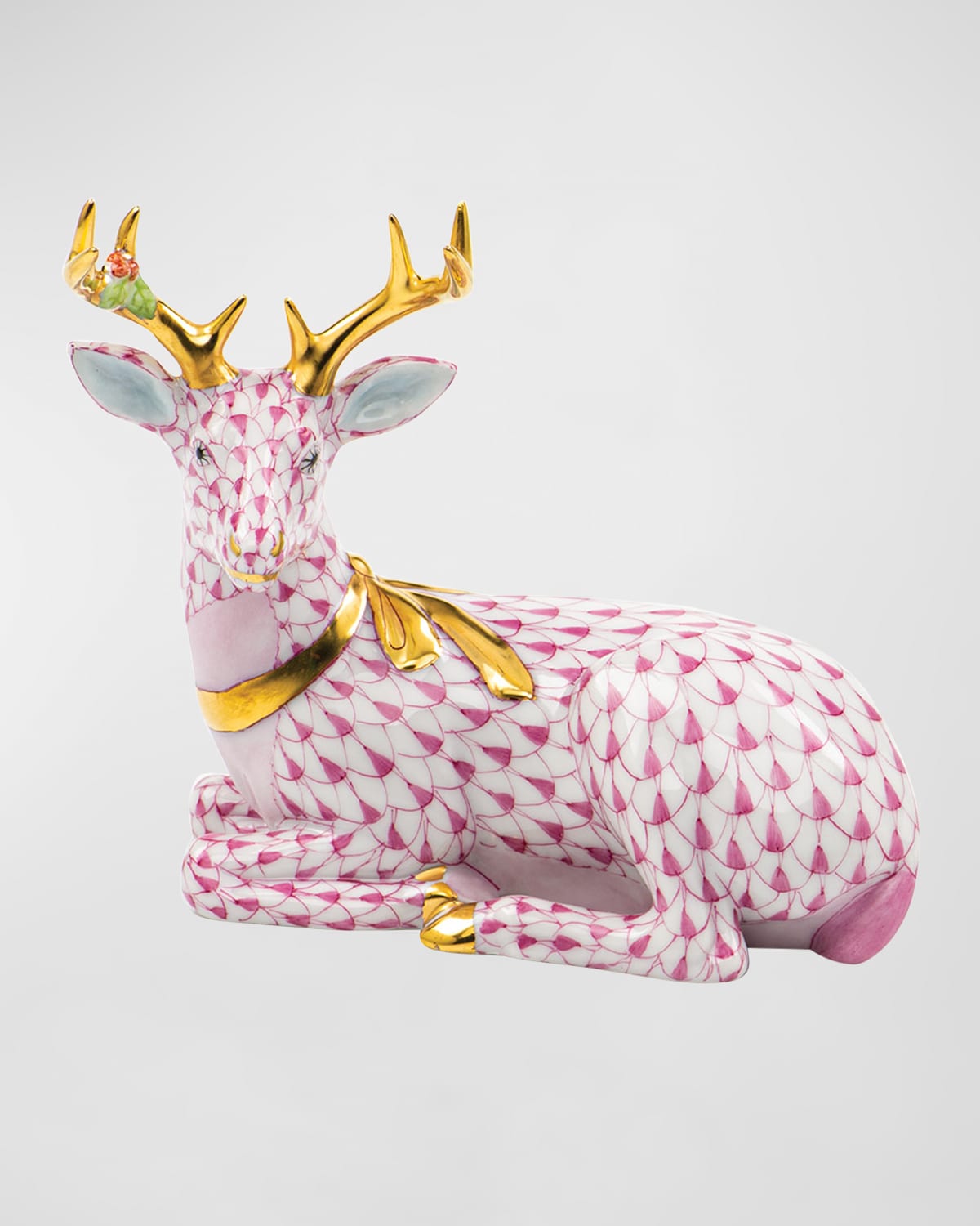Shop Herend Lying Christmas Deer Figurine In Raspberry