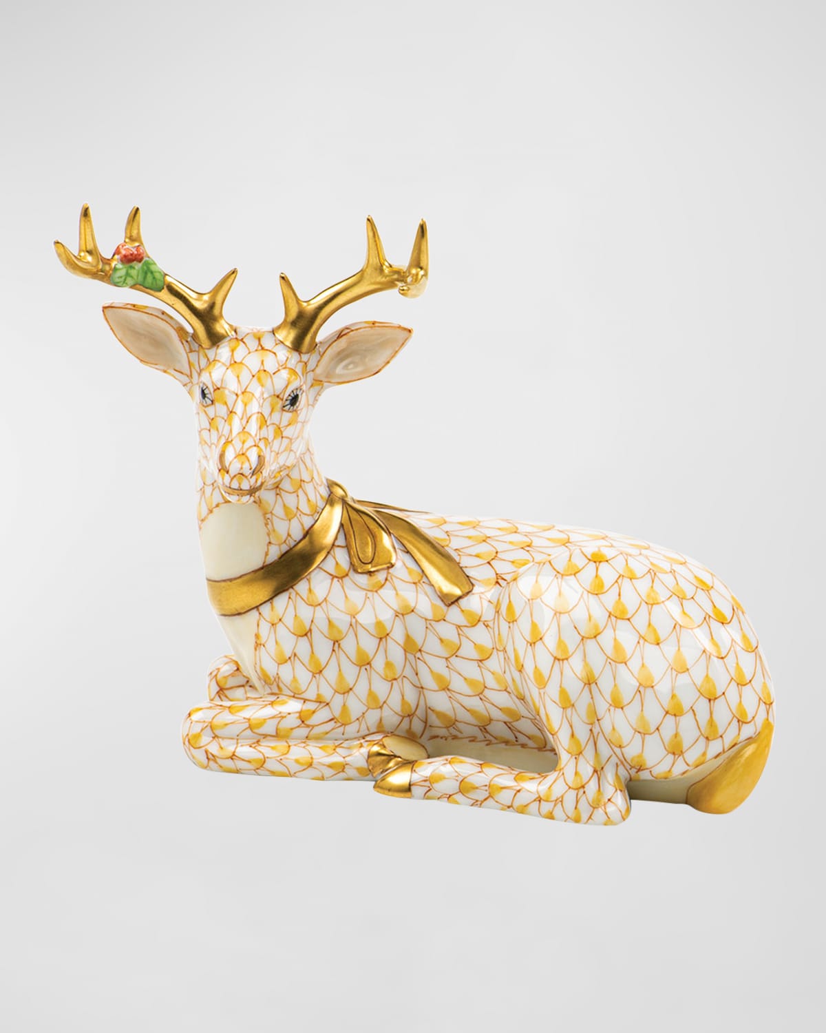 Shop Herend Lying Christmas Deer Figurine In Butterscotch