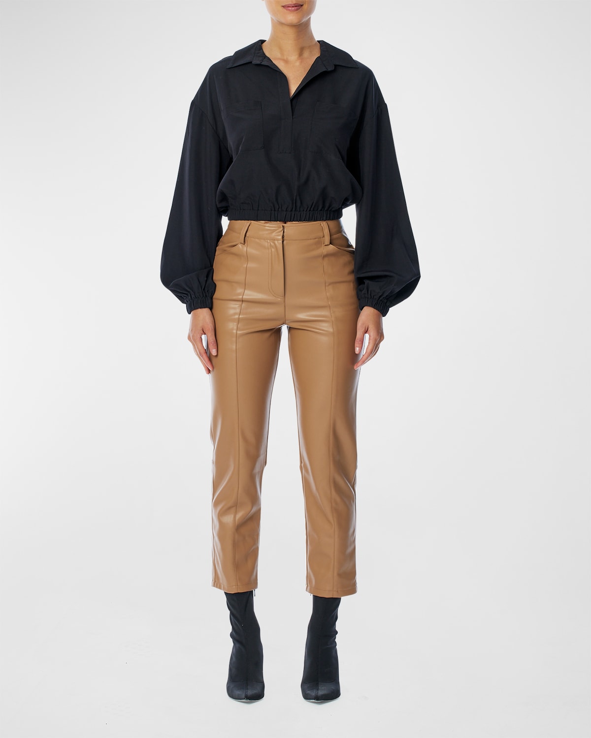 LBLC THE LABEL Nikki Cropped Long-Sleeve Blouse