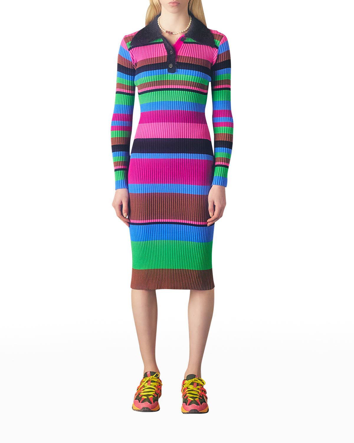 Andersson Bell Knit Striped Polo Midi Dress