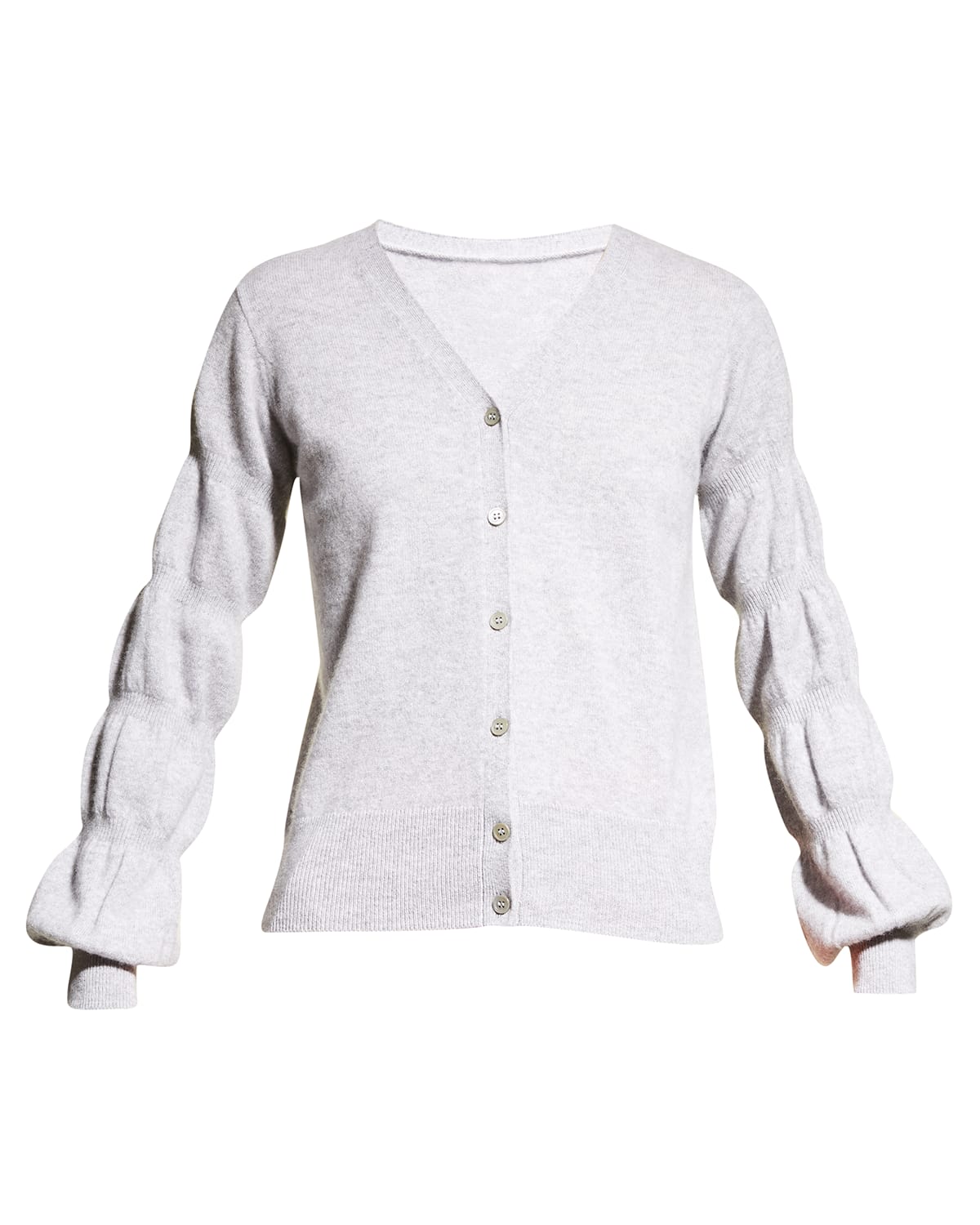 Neiman Marcus Cashmere Collection Puff Sleeve Button Down Cashmere