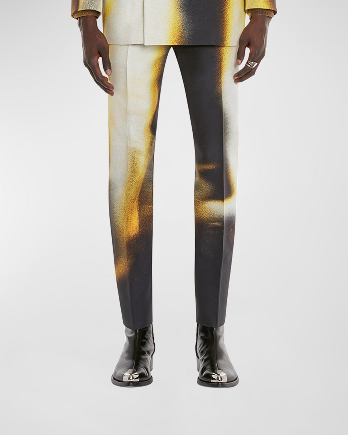 Alexander Mcqueen Silhouette-print Crepe Trousers In Grey Multi