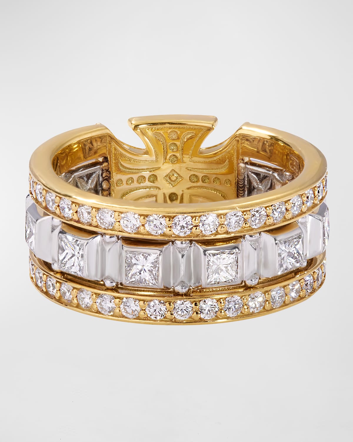 Kare Two-Tone White Diamond Ring, Size 7