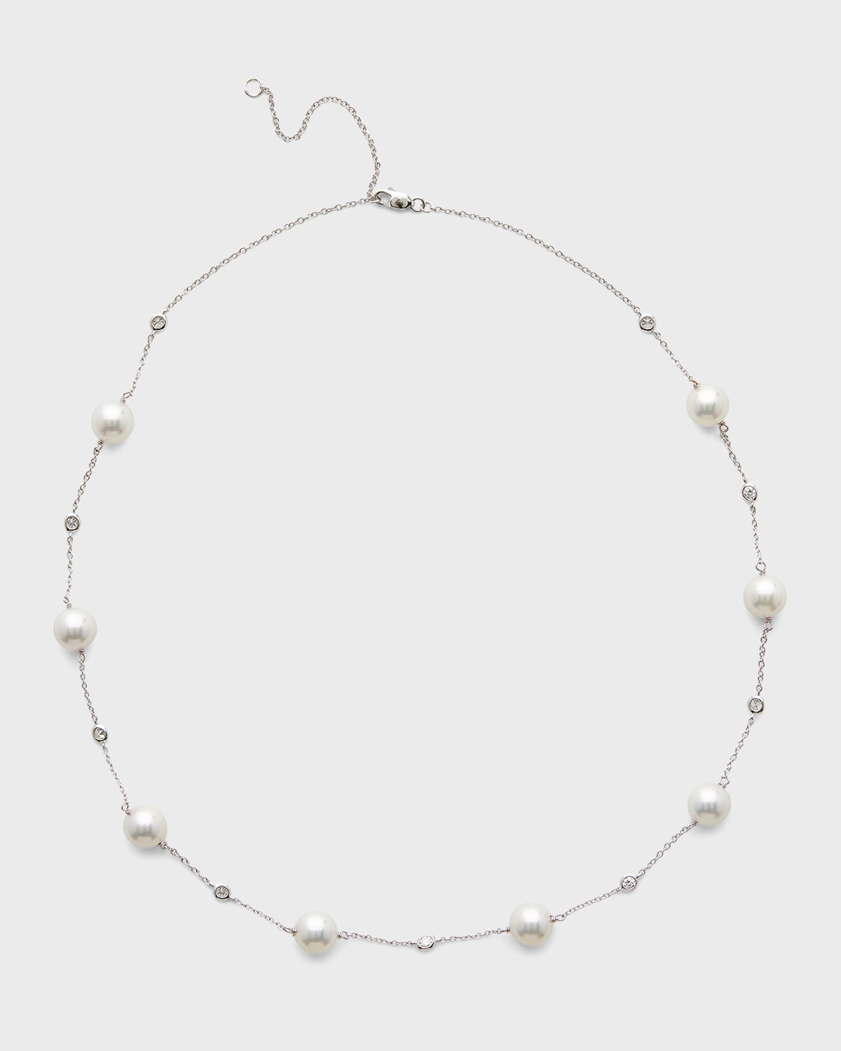 18K White Gold 8.5mm White Akoya Pearl and Diamond Necklace, 18"L