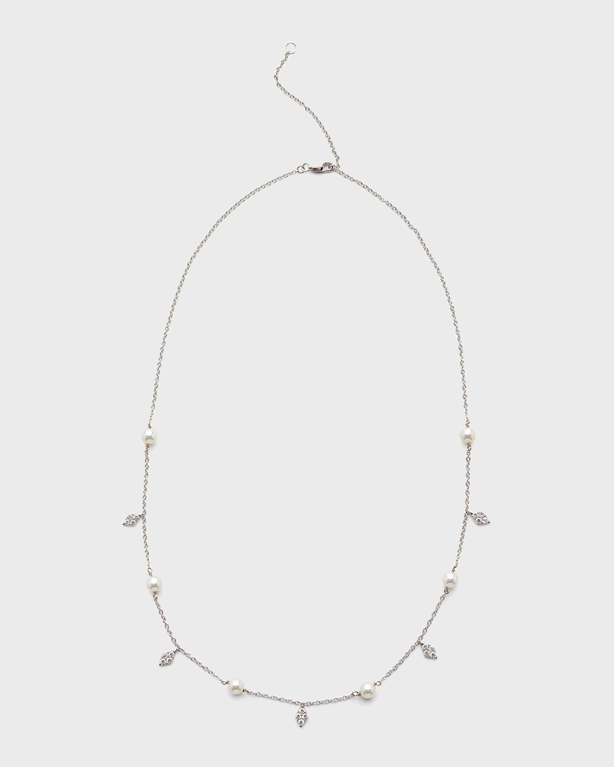 18K White Gold 8.5mm White Akoya Pearl and Diamond Necklace, 18"L
