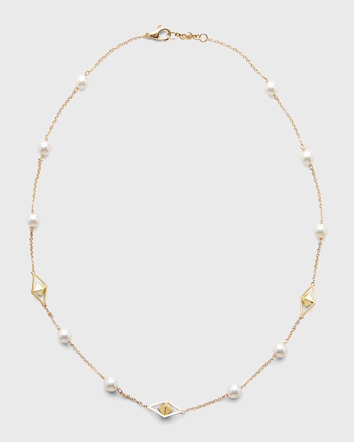 18K Yellow Gold 7-8mm Akoya Pearl and Cube Necklace, 18"L