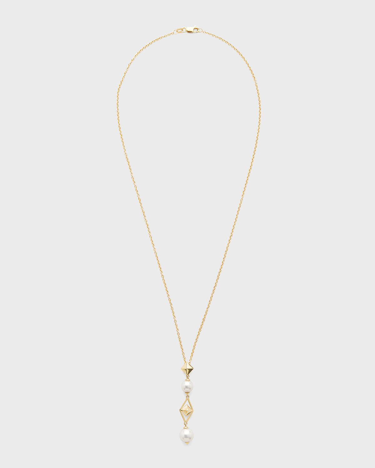 18K Yellow Gold 7-8mm Akoya Pearl and Cube Necklace, 18"L