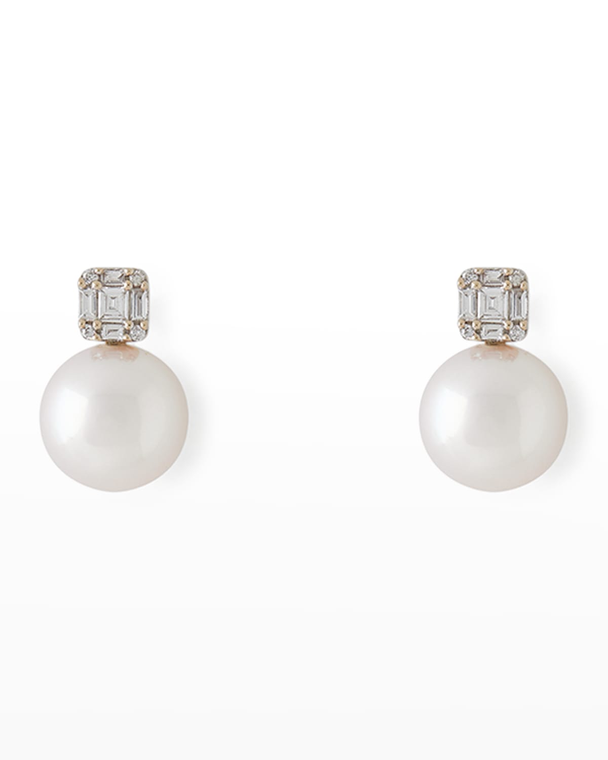 18K White Gold Diamond Flower and 8.5mm Akoya Pearl Drop Earrings