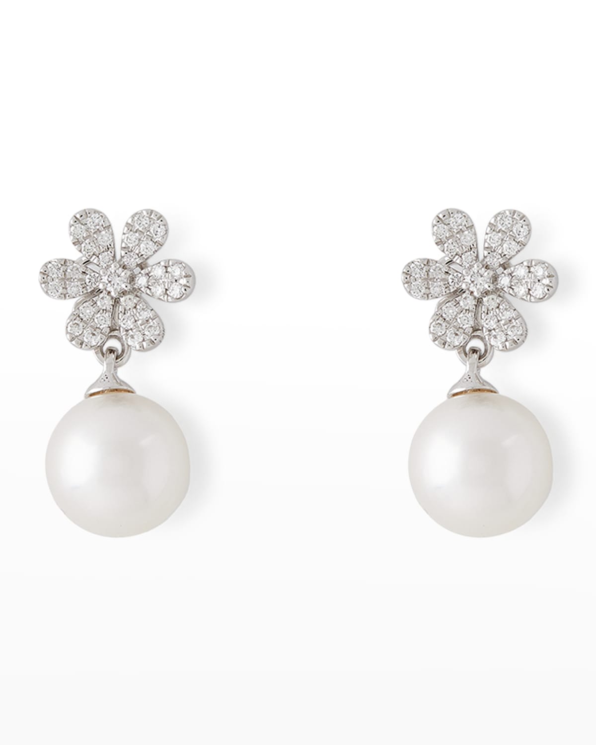 Shop Pearls By Shari 18k White Gold Diamond Flower And 8.5mm Akoya Pearl Drop Earrings